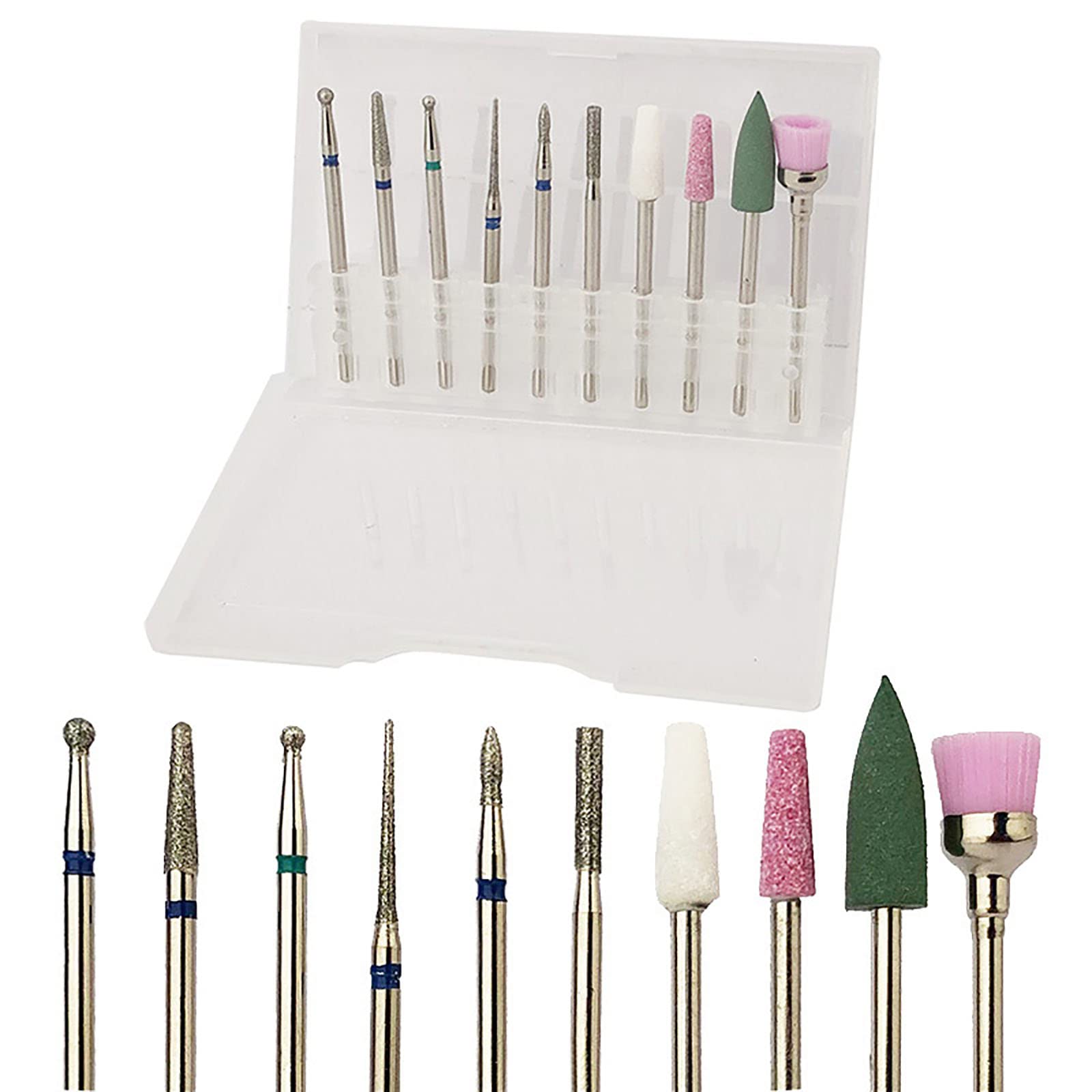 10-Piece Diamond Nail Grinding Bits Set - Electric Nail File Drill Bits, Sanding & Cuticle Cleaner with Dust Brush - Professional Manicure Pedicure Kit for Home, Salon & Spa Care