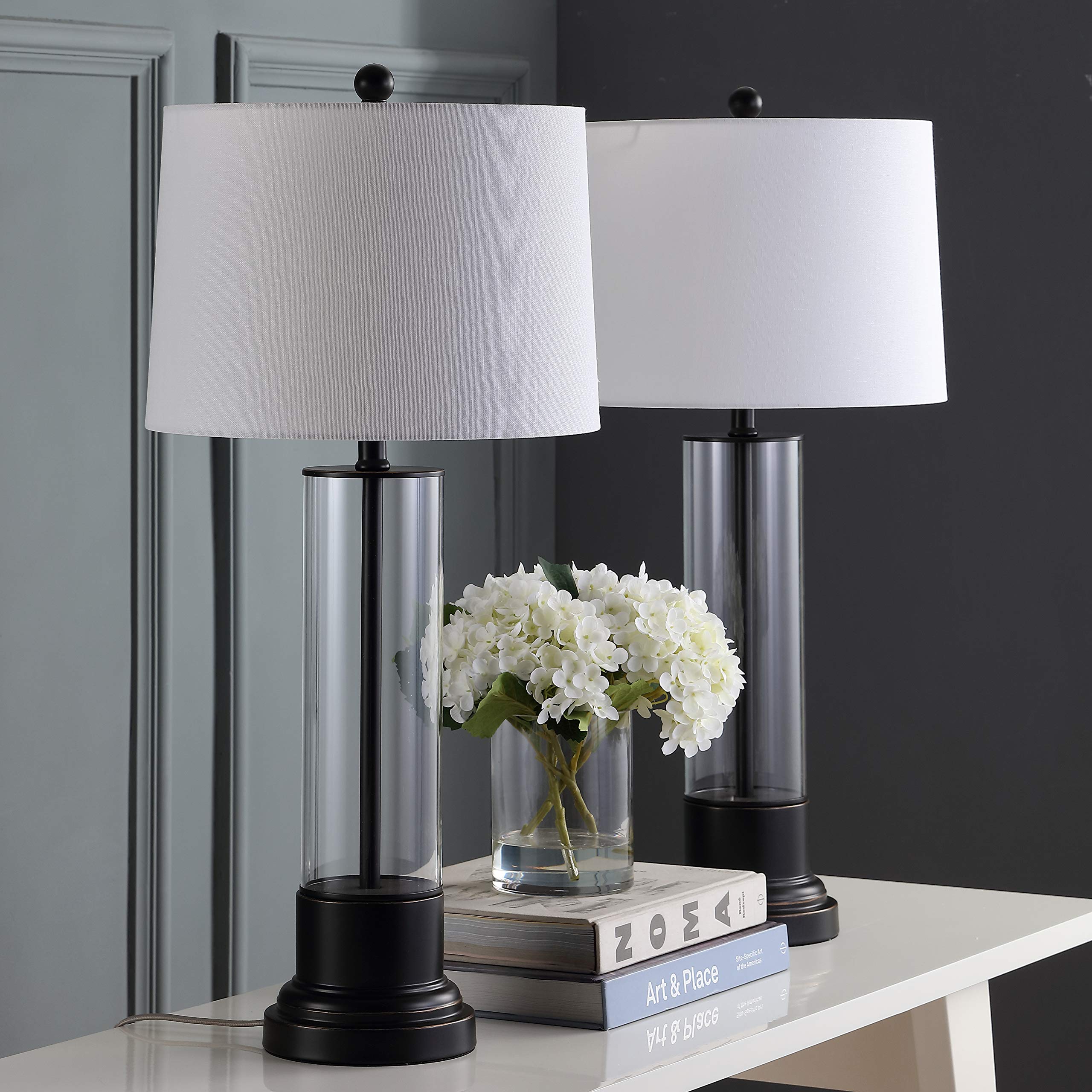 SAFAVIEH Jayse Modern Black & Clear 31-Inch LED Table Lamp Set of 2 for Bedroom, Living Room, Home Office & Nightstand - Perfect for Reading, Working & Ambient Lighting (Bulbs Included)