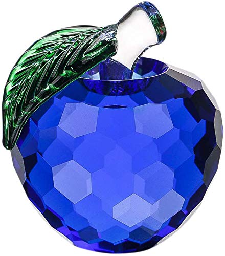 Crystal Apple Paperweight - Handcrafted Art Glass Fruit with Leaf, Collectible Figurine & Unique Gift for Home, Office, Christmas Decor (Blue) | Perfect for Desk Decor, Holiday Centerpiece & Gift Giving