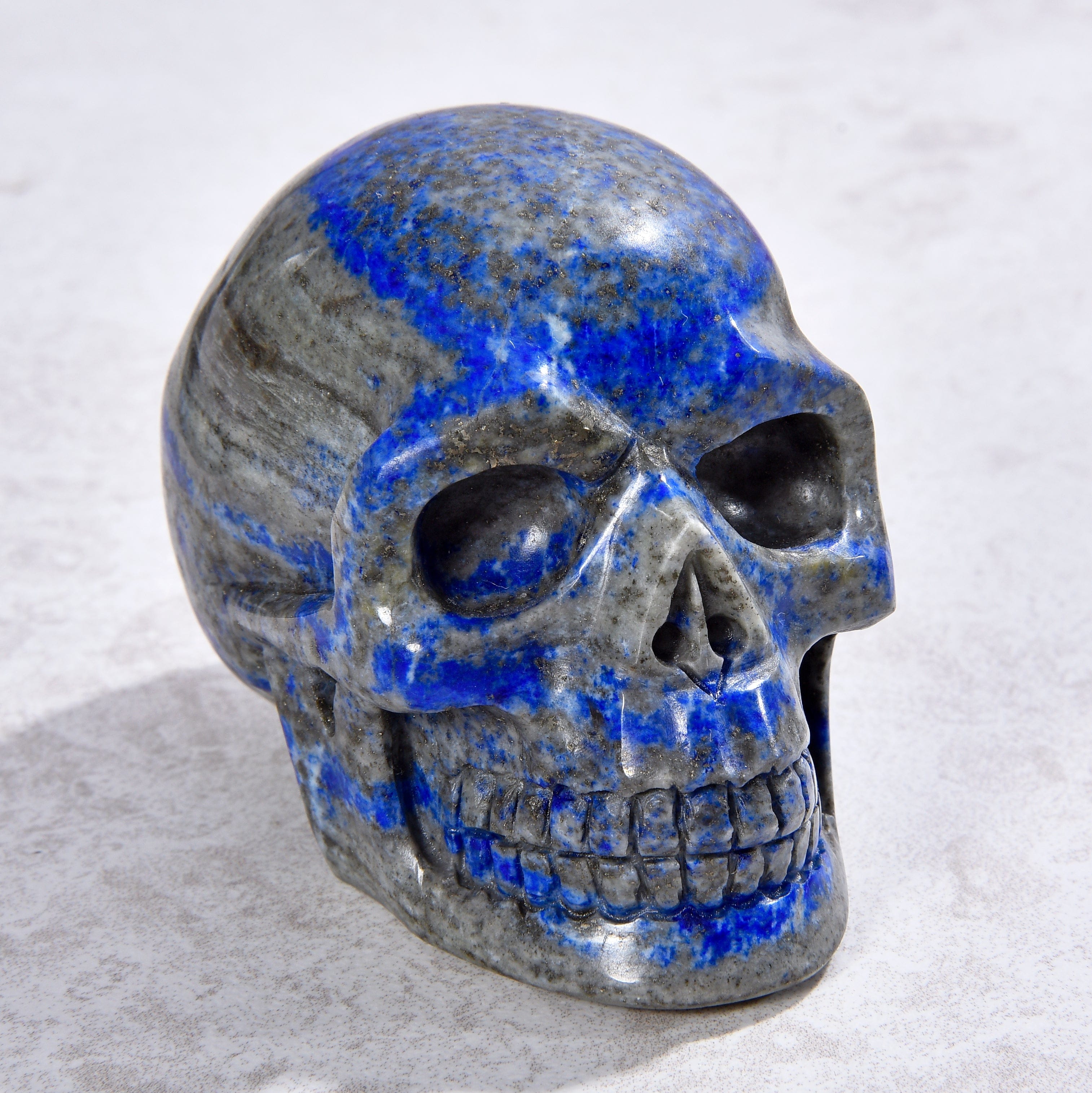 2 Natural Lapis Lazuli Skull Gemstone Carvings - Handmade Healing Crystal Decor for Meditation, Yoga & Spiritual Gifts