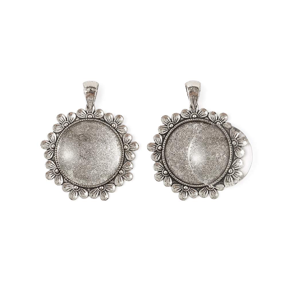 Craftdady 10Pcs Silver Floral Bezel Pendant Trays with 25mm Clear Glass Cabochons - DIY Jewelry Making Supplies for Necklace, Bracelet & Earrings - Perfect for Handmade Gifts, Craft Projects & Jewelry Design