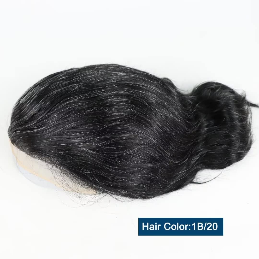Premium Human Hair Toupee for Men - Mono Lace & Thin Skin Hair System - 80% 1B Black with 20% Gray - Natural Looking Hair Replacement for Thinning Hair - Perfect for Daily Wear, Work, and Special Occasions