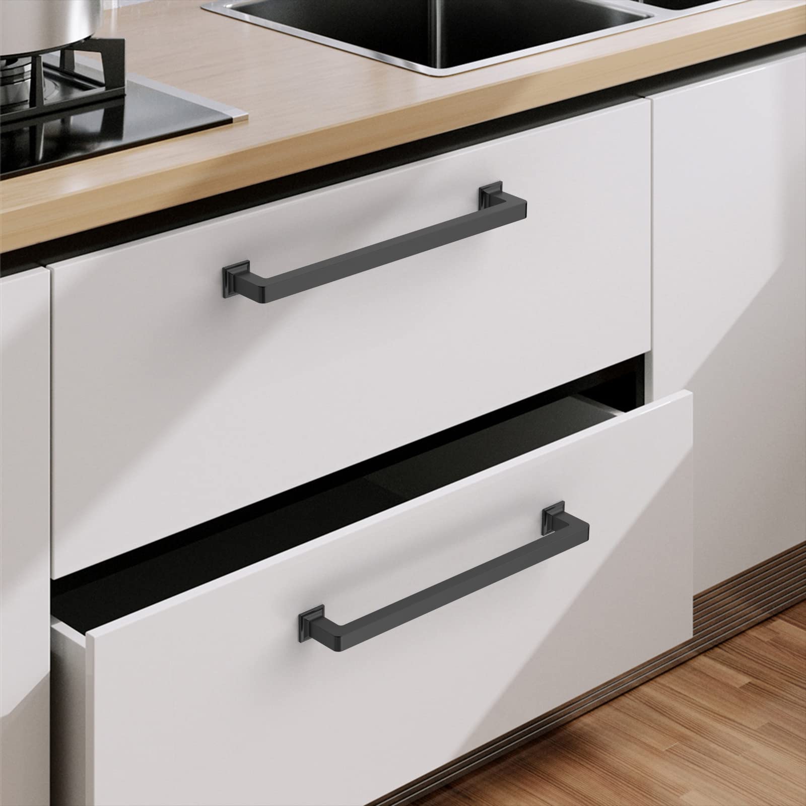 10 Pack 7.5 Inch Matte Black Cabinet Handles - Heavy Duty Kitchen Cabinet Pulls & Drawer Handles for Cabinets, Dressers, Wardrobes & Furniture (Perfect for Modern Kitchen Remodel & Home Upgrade)