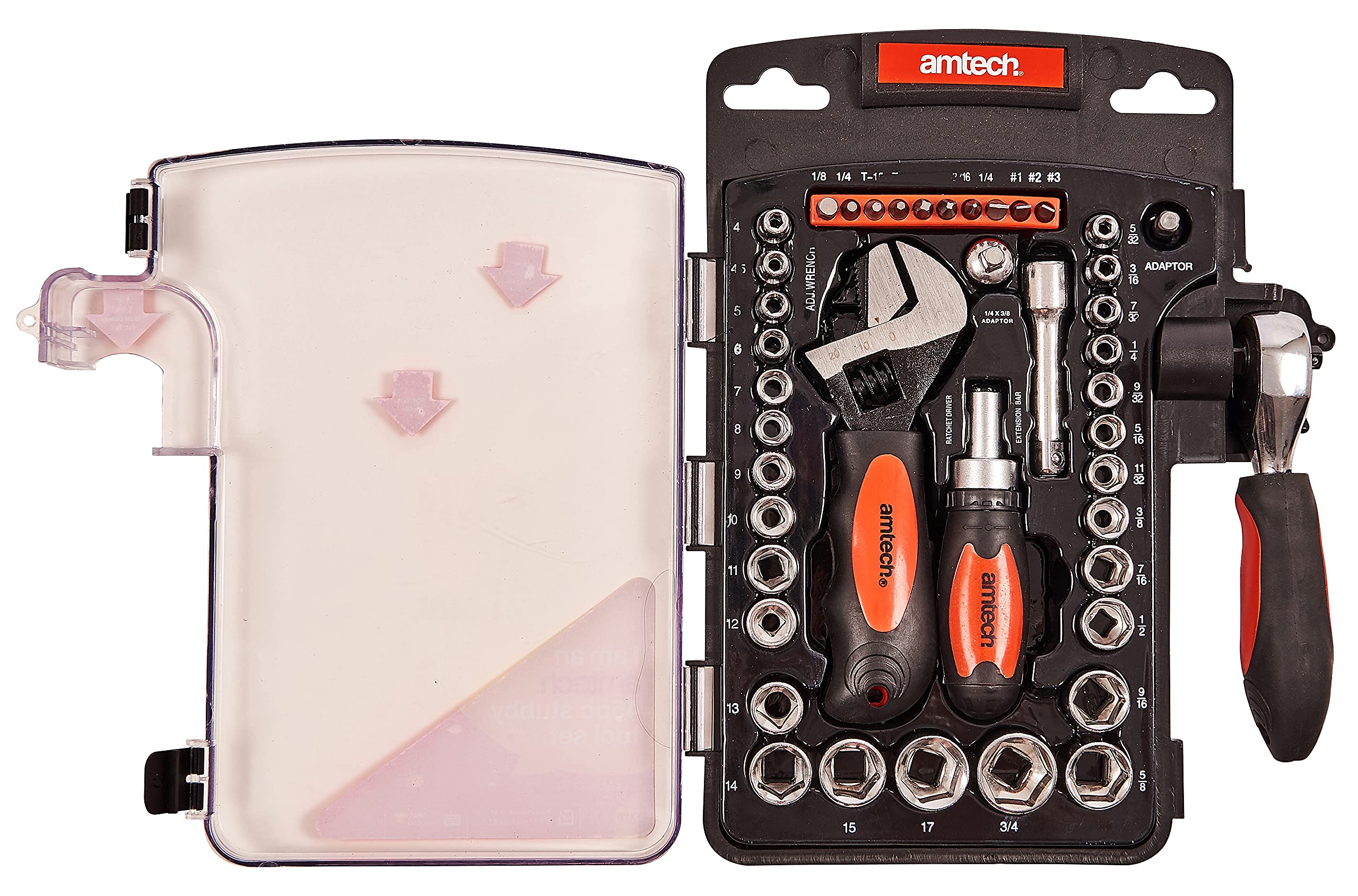 Amtech I1100 45-Piece Stubby Tool Set - Compact Wrench & Socket Kit for Tight Spaces | Ideal for Automotive Repair, DIY Projects & Home Maintenance