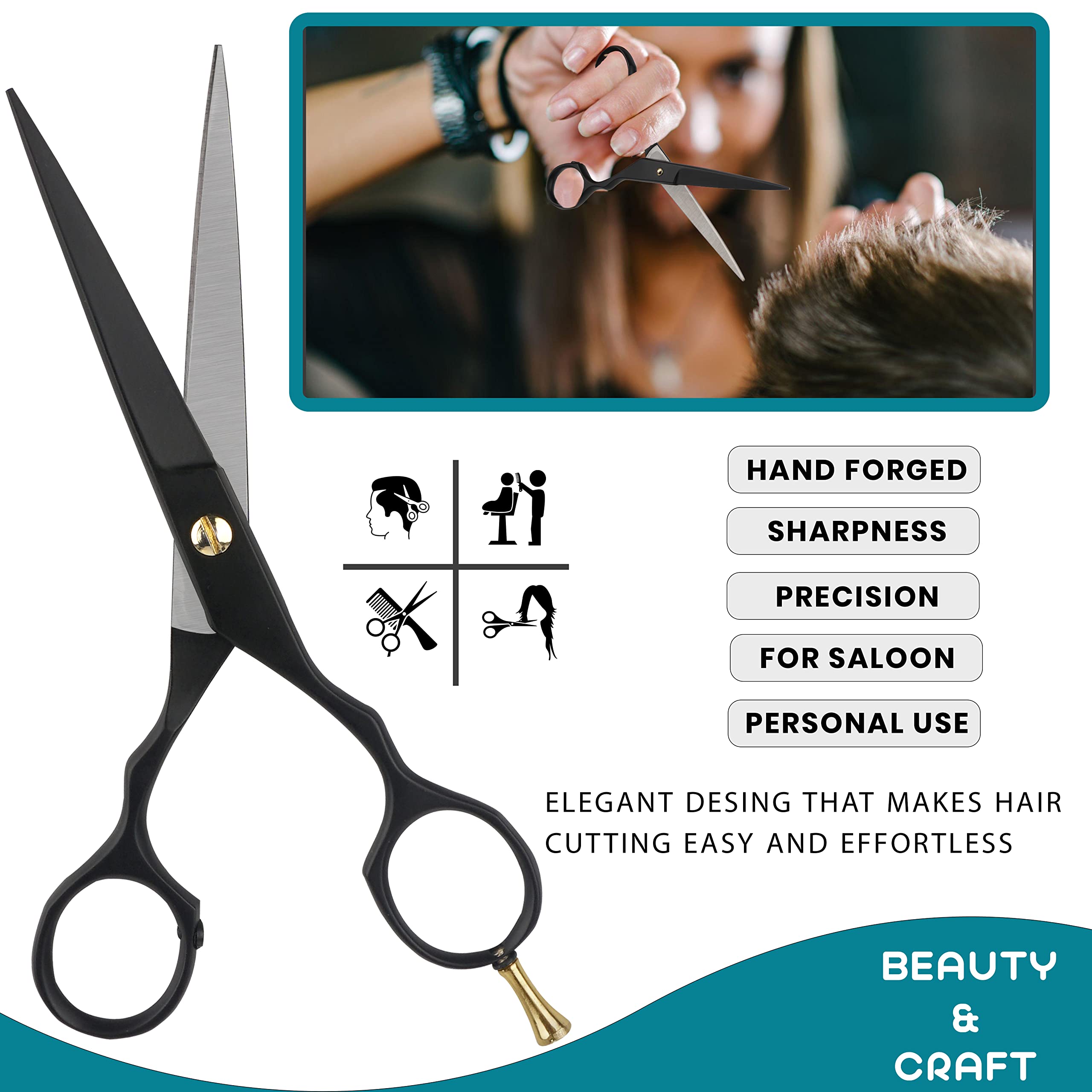 6.5'' Professional Hair Cutting Scissors - Ultra Sharp Barber Shears with Comb for Men, Women & Pets | Stylist-Grade Hairdressing Tools for Salon, Home & Pet Grooming