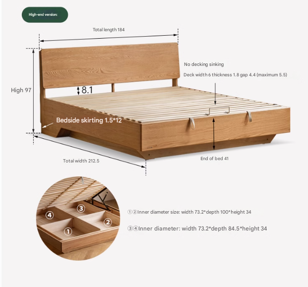 Solid Oak & Black Walnut Wood Floating Platform Bed with LED Lighting - Modern Bedroom Furniture for Contemporary Home Decor