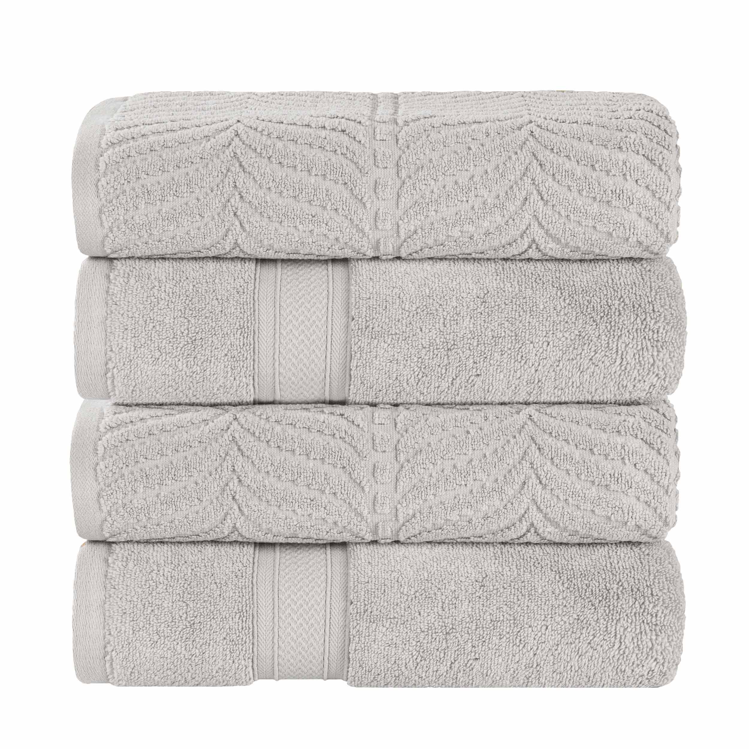 Premium Zero Twist Cotton Bath Towel Set of 4 - Soft & Absorbent Solid & Jacquard Chevron Design for Luxury Bathroom, Spa, and Guest Use
