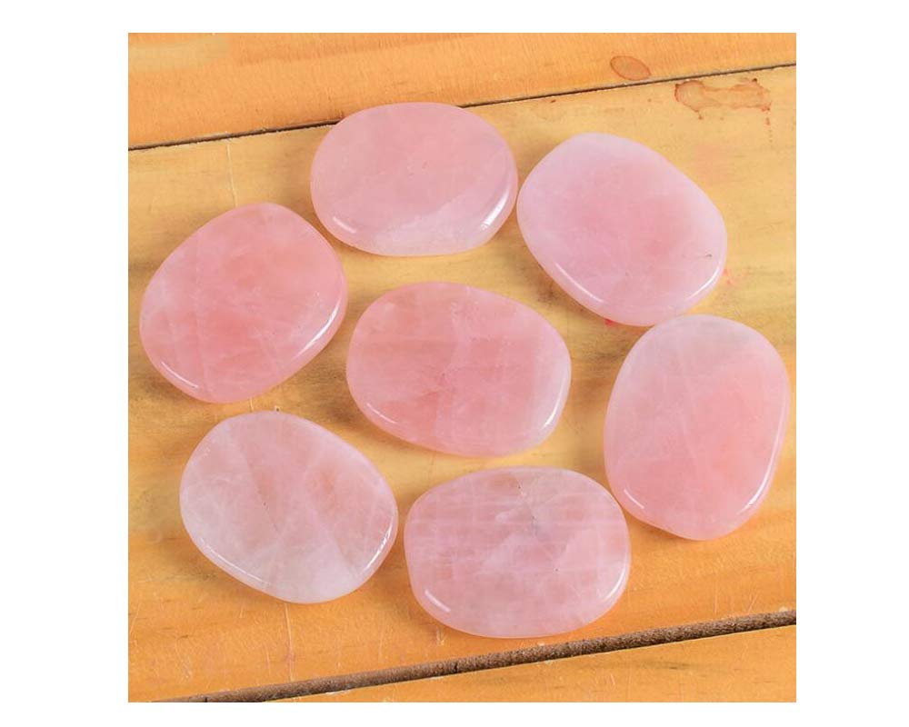 7-Piece Natural Rose Quartz Massage Stones Set - Smooth Healing Crystals for Professional & Home Spa Therapy, Facial & Body Relaxation