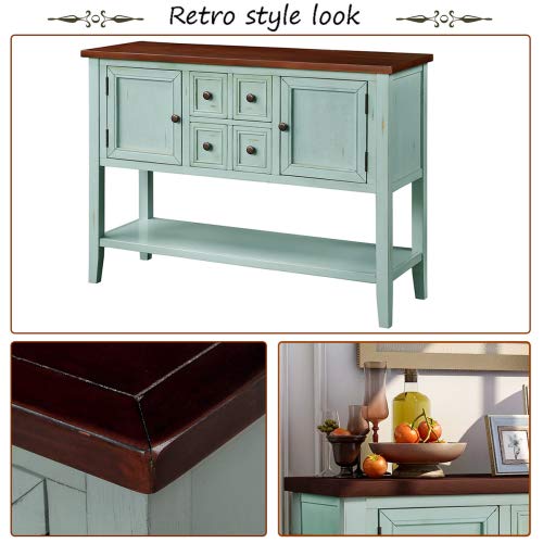 Antique Blue Buffet Sideboard Console Table with Storage Drawers & Cabinets - Sofa Table, End Table for Living Room, Dining Room - Perfect for Home Decor & Extra Storage Space