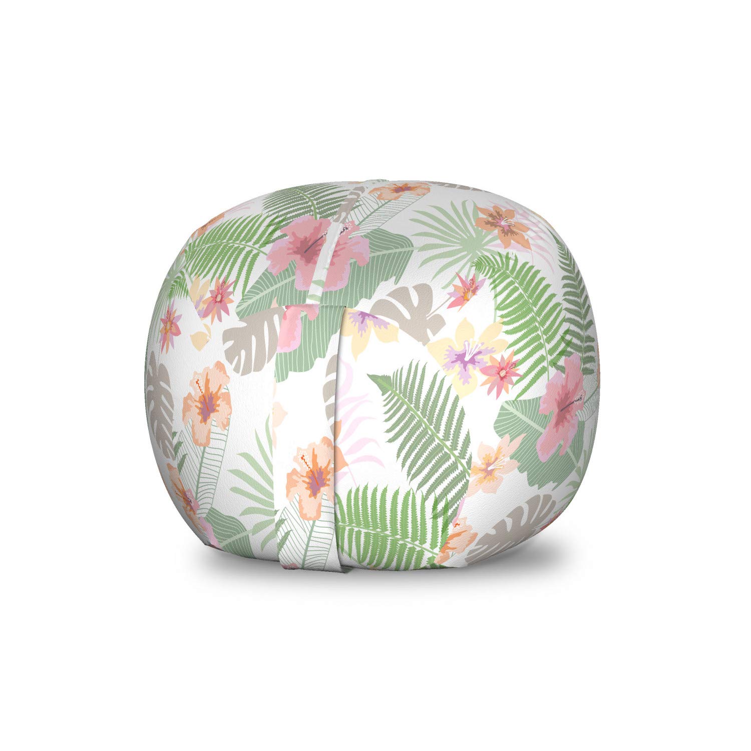 Ambesonne Floral Storage Toy Bag Chair - Washable Stuffed Animal Organizer with Botanical Flowers & Ferns Pattern - Small Size Pale Pink Peach - Perfect for Kids' Room, Nursery & Playroom Organization