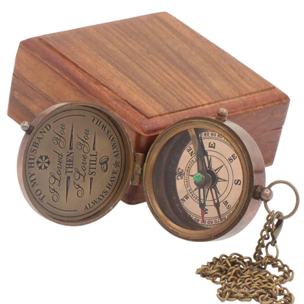 Engraved Brass Compass Gift for Husband - Romantic Keepsake for Men, Bronze Anniversary Present for 5th, 25th, 50th Wedding - Perfect for Travel, Hiking & Outdoor Adventures