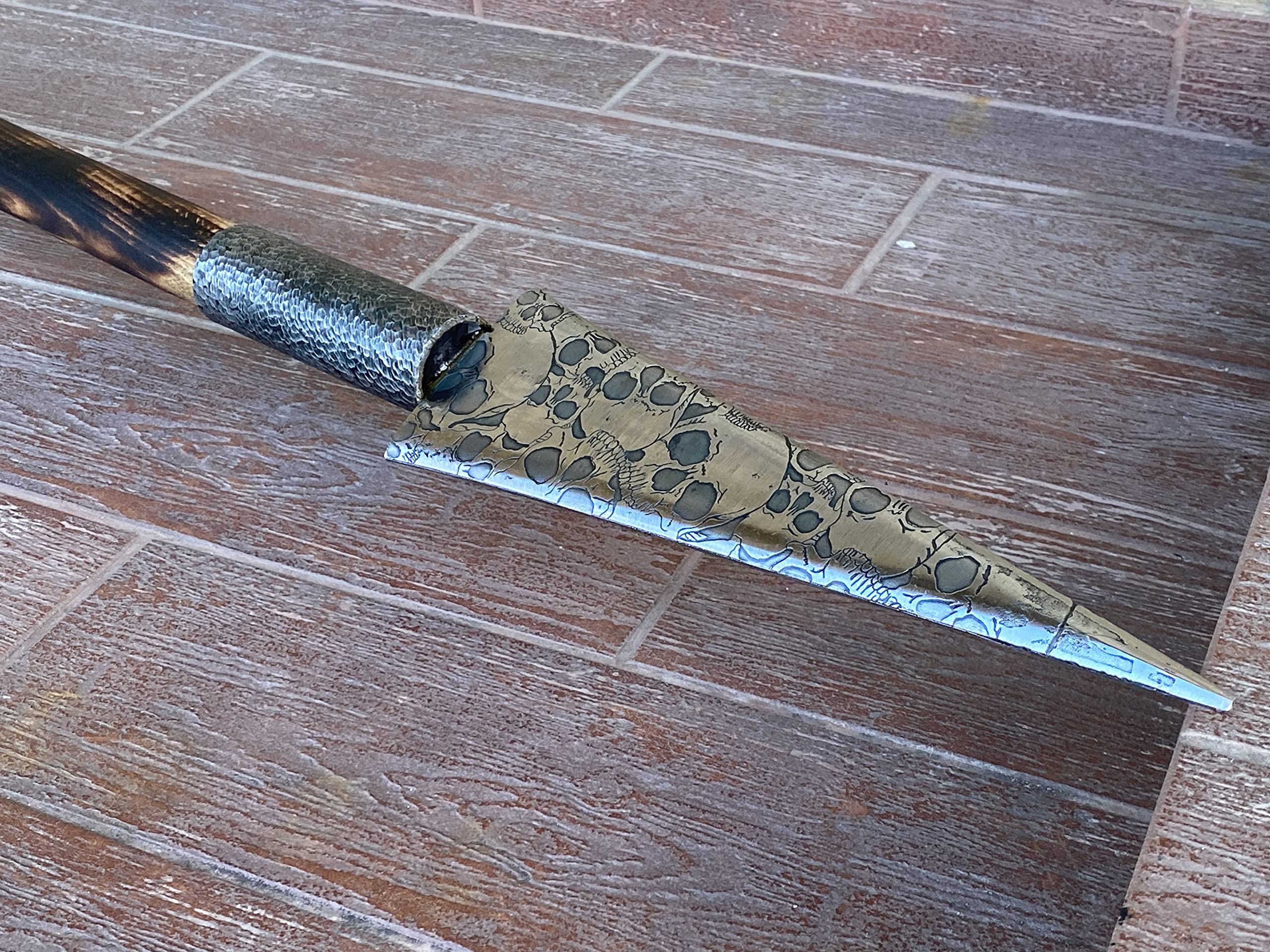 Viking Spear with 2 Wall Mounts & Etched Skulls - Medieval Weapon for Cosplay, Viking Gift, Home Decor | Perfect for LARP, Theater Props, and Norse-Themed Room Display
