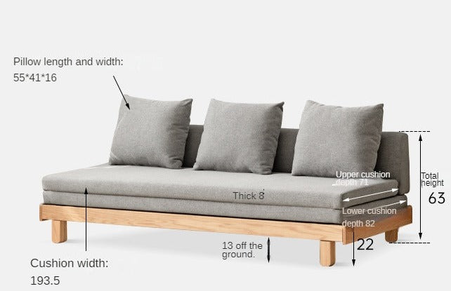 Solid Oak & Beech Wood Sofa Bed - Convertible Sleeper Sofa for Small Spaces, Guest Room & Living Room Furniture - Durable & Stylish Modern Design