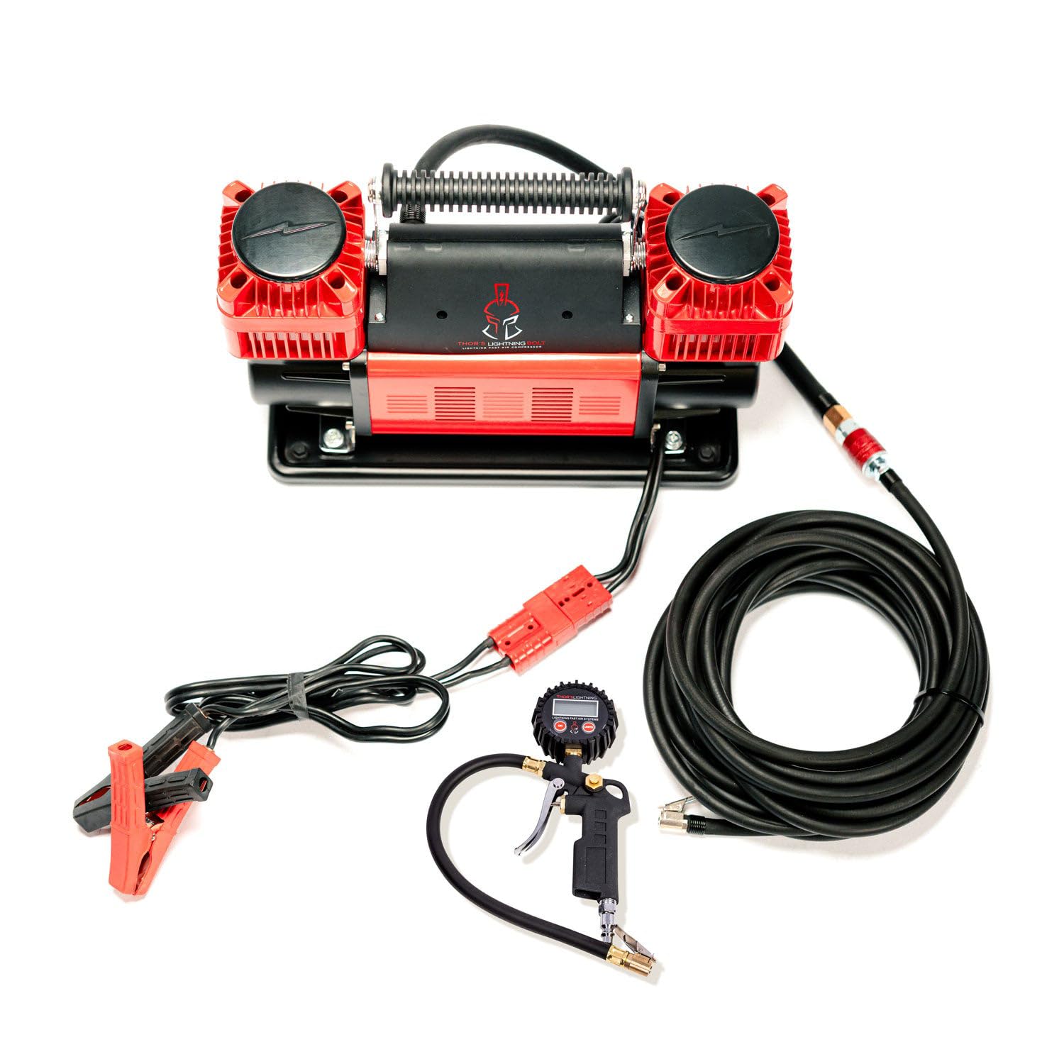 Thor's Lightning Air Systems Bolt Portable 12V True Dual Air Compressor - 10.6 CFM High Performance with Digital Pressure Gauge - Single-Tire Inflator/Deflator Air Gun - Perfect for Trucks, SUVs, ATVs & Off-Road Vehicles