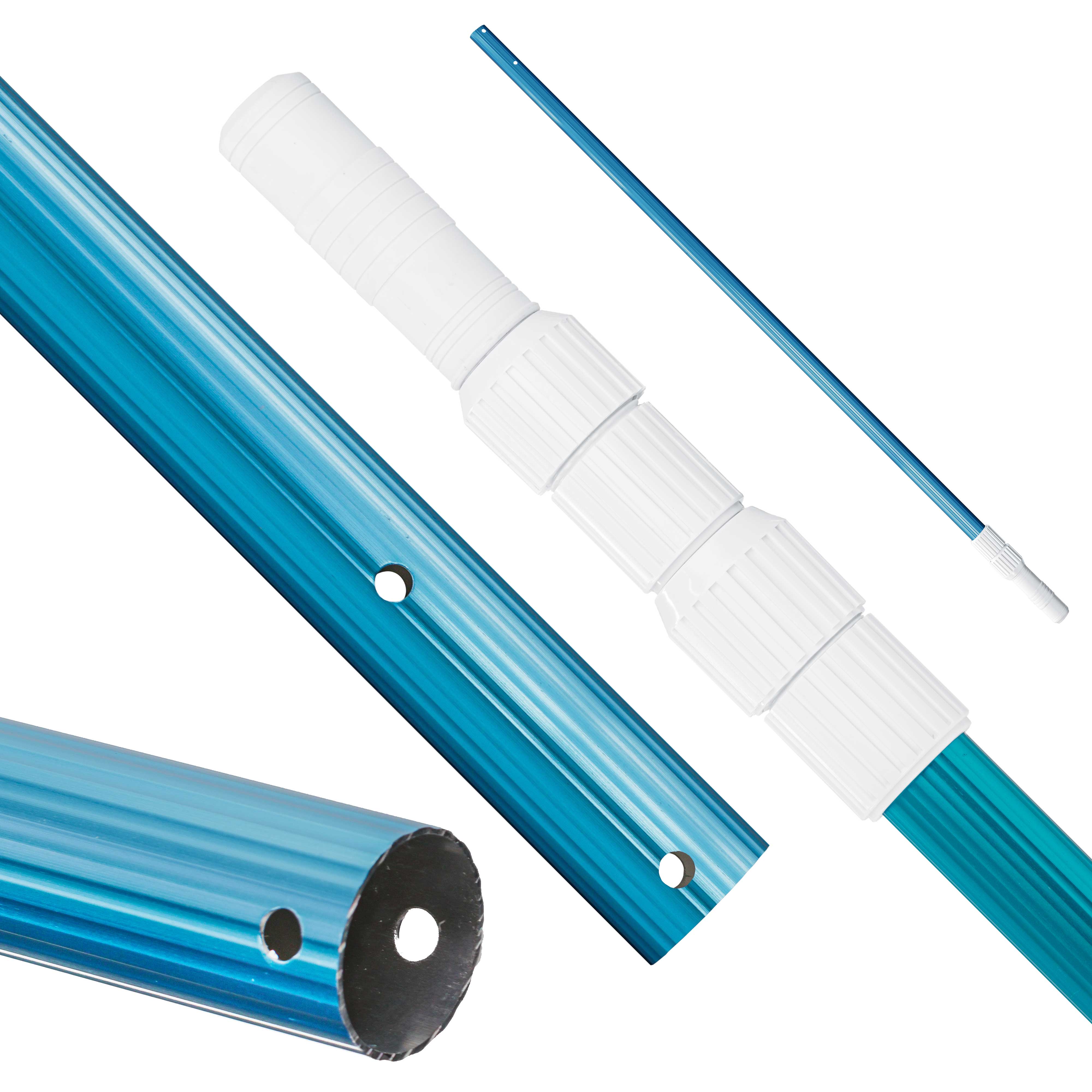 10ft Blue Anodized Aluminum Telescopic Pool Pole - Adjustable 3-Piece Swimming Pool Cleaning Pole with Skimmer Net Attachment | Professional Pool Maintenance Tool for Skimming Leaves & Debris | Perfect for In-Ground & Above Ground Pools