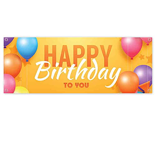 Happy Birthday Balloons Banner - 13 oz Heavy-Duty Vinyl Decoration with Metal Grommets | Single-Sided Party Backdrop for Birthday Celebrations, Baby Showers & Special Events