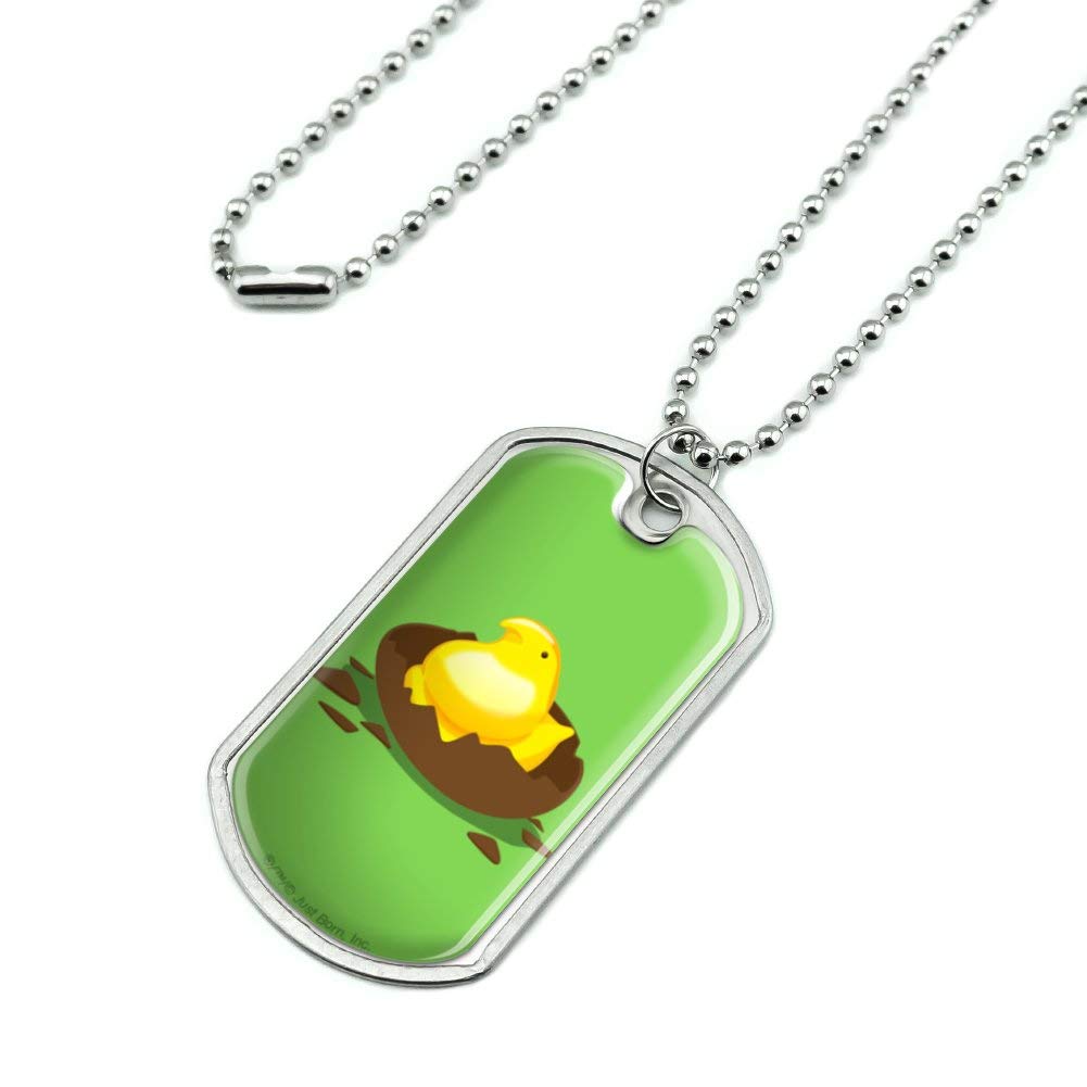 GRAPHICS & MORE Peeps Hatching from Chocolate Easter Egg Military Dog Tag Pendant Necklace with Chain - Perfect for Easter Gifts, Military Appreciation & Unique Jewelry Collection