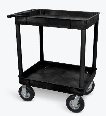 Luxor Black 24x32 2-Tub Utility Cart with P8 Heavy Duty Casters - Perfect for Salon, Spa, or Industrial Workspace Organization