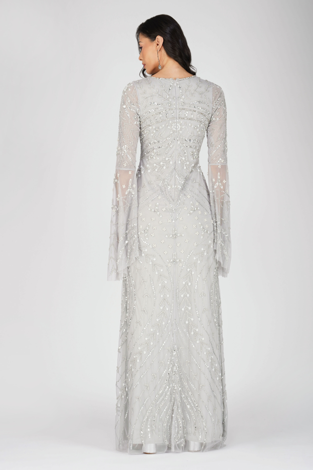 Aleena Embellished Maxi Dress in Silver - Elegant Evening Gown for Weddings, Parties & Special Occasions | Women's Formal Long Dress with Sequins