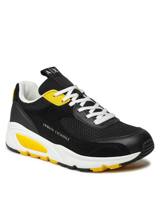 Armani Exchange Black and Yellow Sneakers for Men - Stylish Casual Shoes for Walking, Running & Everyday Wear