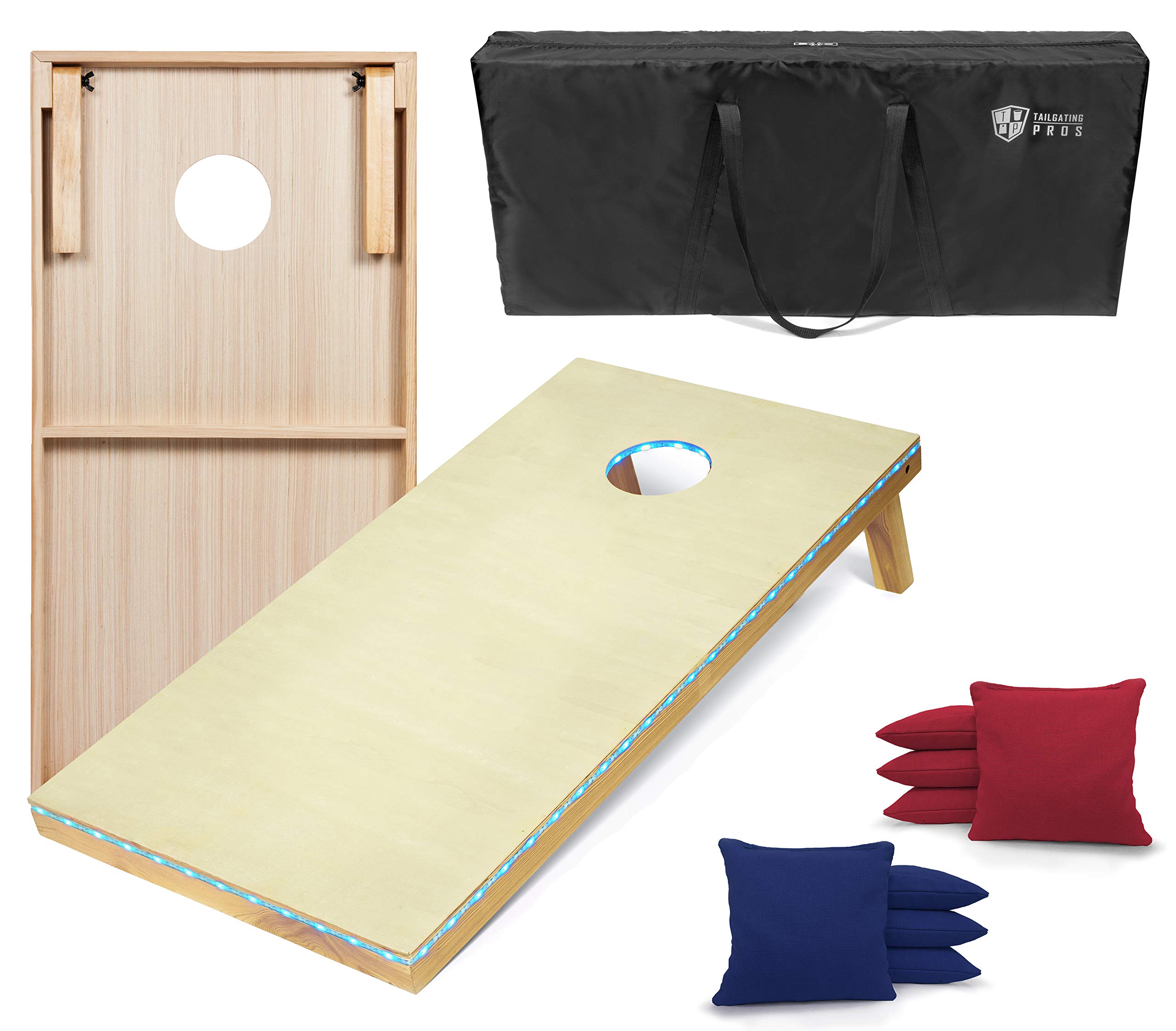 Tailgating Pros LED Cornhole Boards - 4'x2' Glow-in-the-Dark Cornhole Game Set with Built-in Lights, Carrying Case & 8 Bean Bags | Perfect for Backyard Parties, Tailgating Events & Nighttime Outdoor Games
