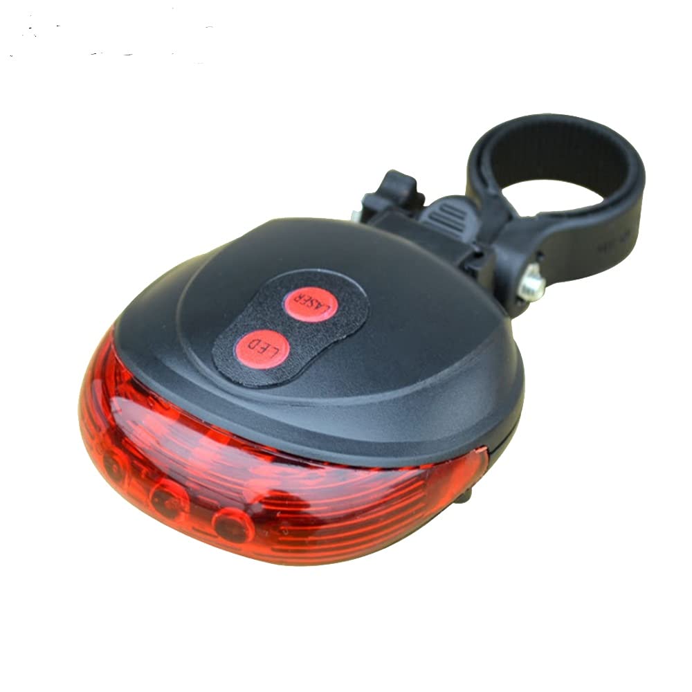 5 LED 7 Mode Laser Bike Tail Light with 2 Laser Beams - Waterproof Bicycle Rear Light with Dual Buttons for Night Cycling - Perfect for Commuting, Mountain Biking & Road Safety