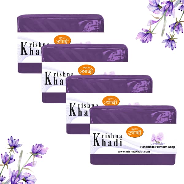 Krishna Khadi Premium Lavender Soap Bar (Pack of 4) - 125g Pure, Gentle & Moisturizing Bath Soap for Dry & Sensitive Skin | Relaxing Aromatherapy & Daily Skincare Routine