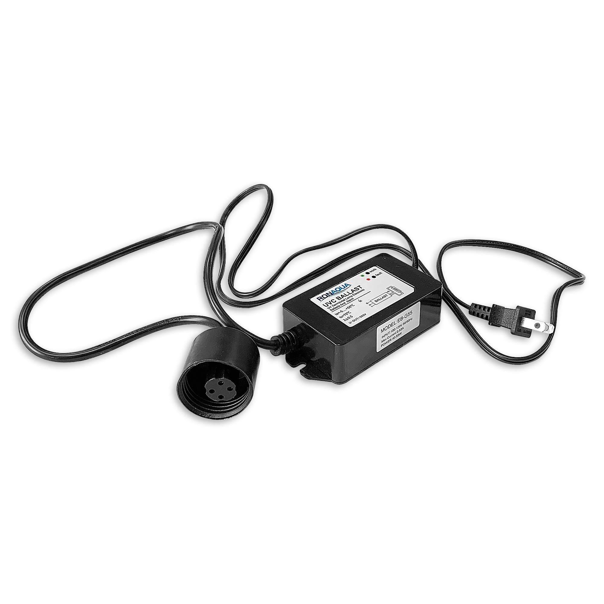 RONAQUA 100-120V 55W Electronic Ballast for 12GPM UV Water Sterilizer - 4-Prong Lamp Connection with Green/Red Indicator Lights - Perfect for Home Water Purification & Aquarium Sterilization Systems