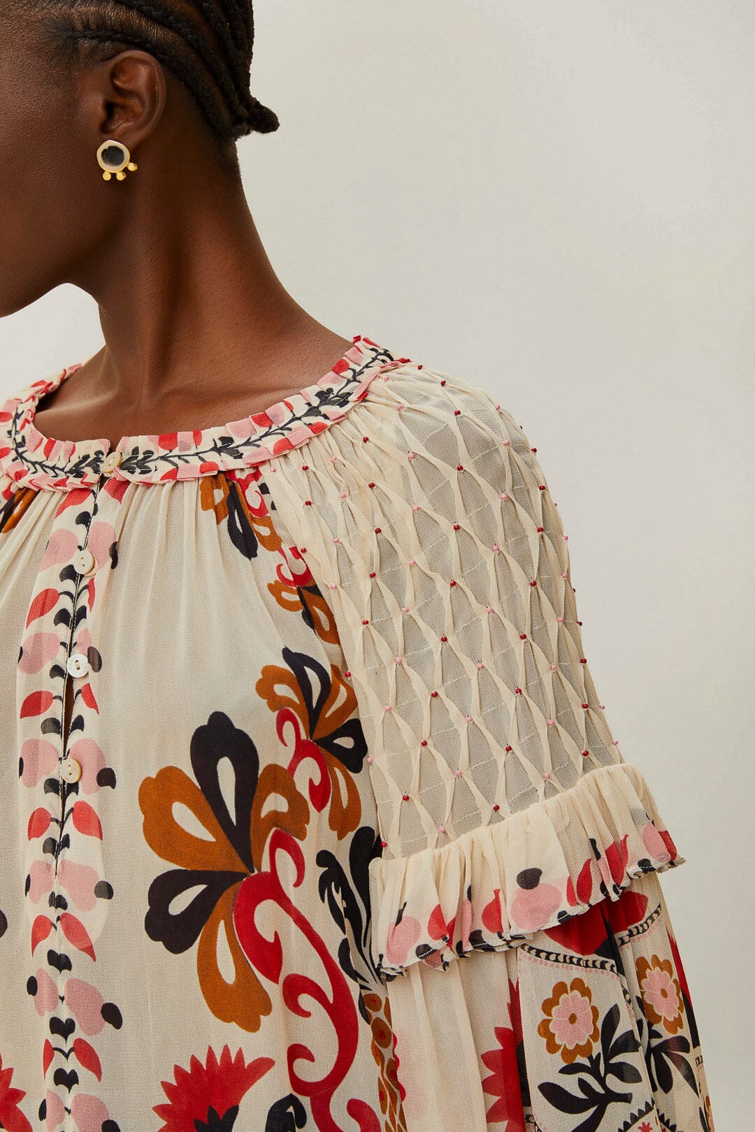 Farm Rio Cashew Mandala Blouse - Boho Floral Print Women's Top for Summer Beach & Festival Fashion