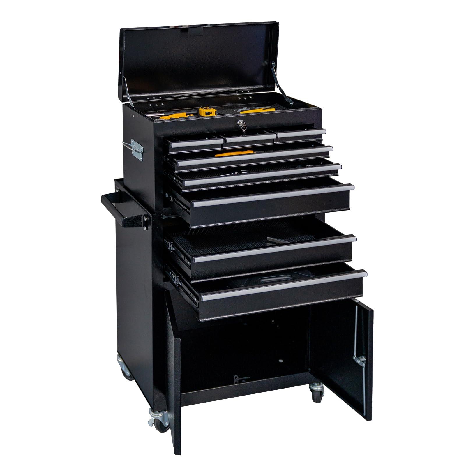 WAYTRIM 8-Drawer Rolling Tool Chest with Wheels & Lock - Heavy Duty Tool Storage Cabinet with Detachable Organizer, Side Hooks & Drawer Liners - Secure Tool Box Organizer for Garage, Workshop & Auto Repair - Perfect for Professional Mechanics & DIY Home Improvement Projects