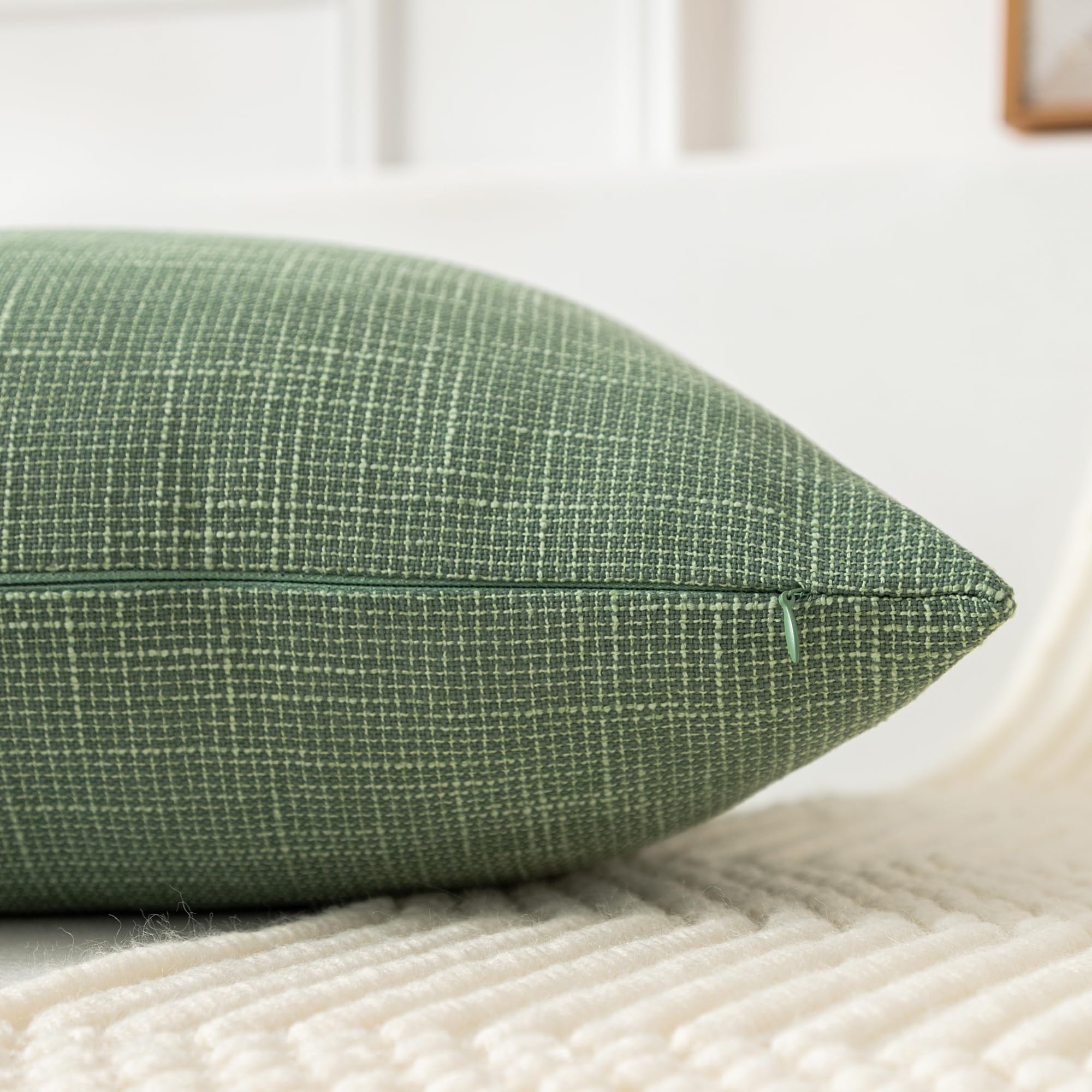 Kevin Textile Set of 2 Sage Green Linen Pillow Covers 18x18 Inch - Farmhouse Boho Decorative Throw Pillow Covers for Sofa, Couch, Bed & Home Décor - Perfect for Living Room, Bedroom and Seasonal Home Styling