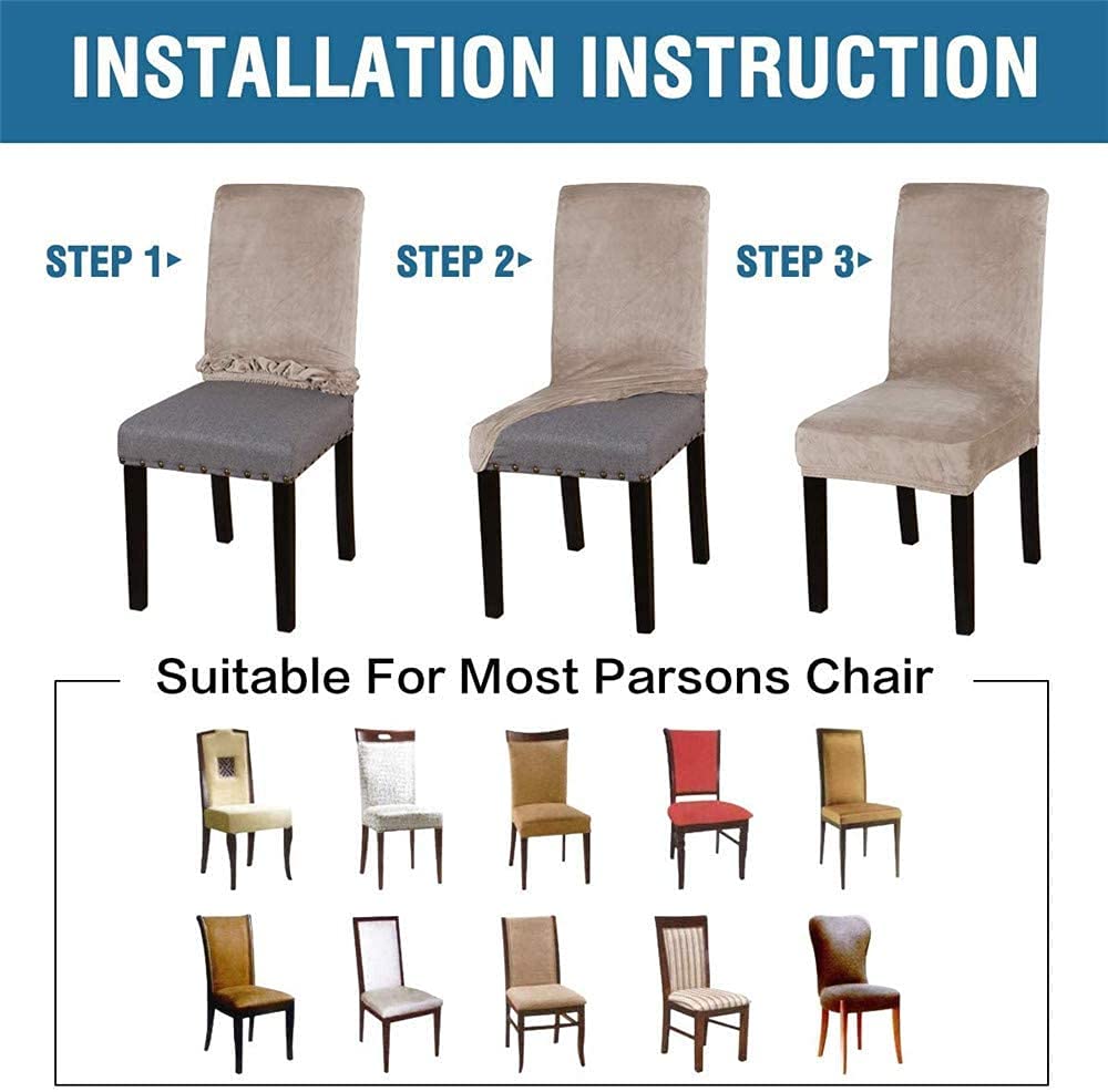 Stretch Velvet Dining Chair Covers - Set of 6, Washable for Home & Restaurant Use