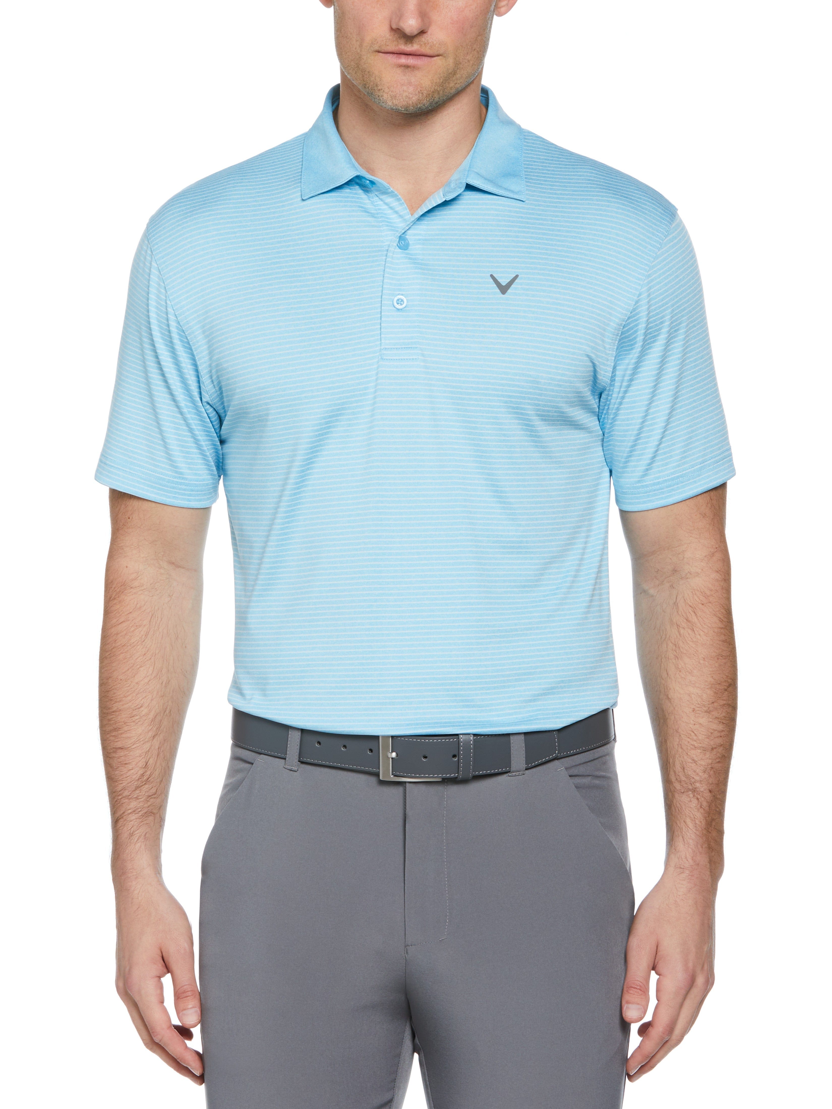 Men's Heather Micro Stripe Golf Polo Shirt - Breathable Moisture-Wicking Performance Top for Golf, Casual Wear & Outdoor Activities