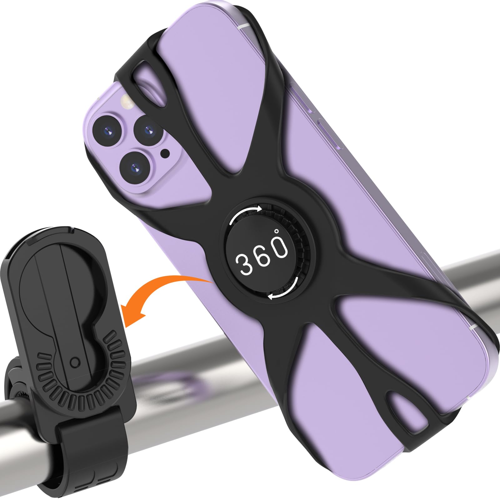 360° Rotatable Bike Phone Holder - Universal Motorcycle & Bicycle Phone Mount for iPhone 15 Pro Max/14/13, Samsung S10 & 4.7-6.8