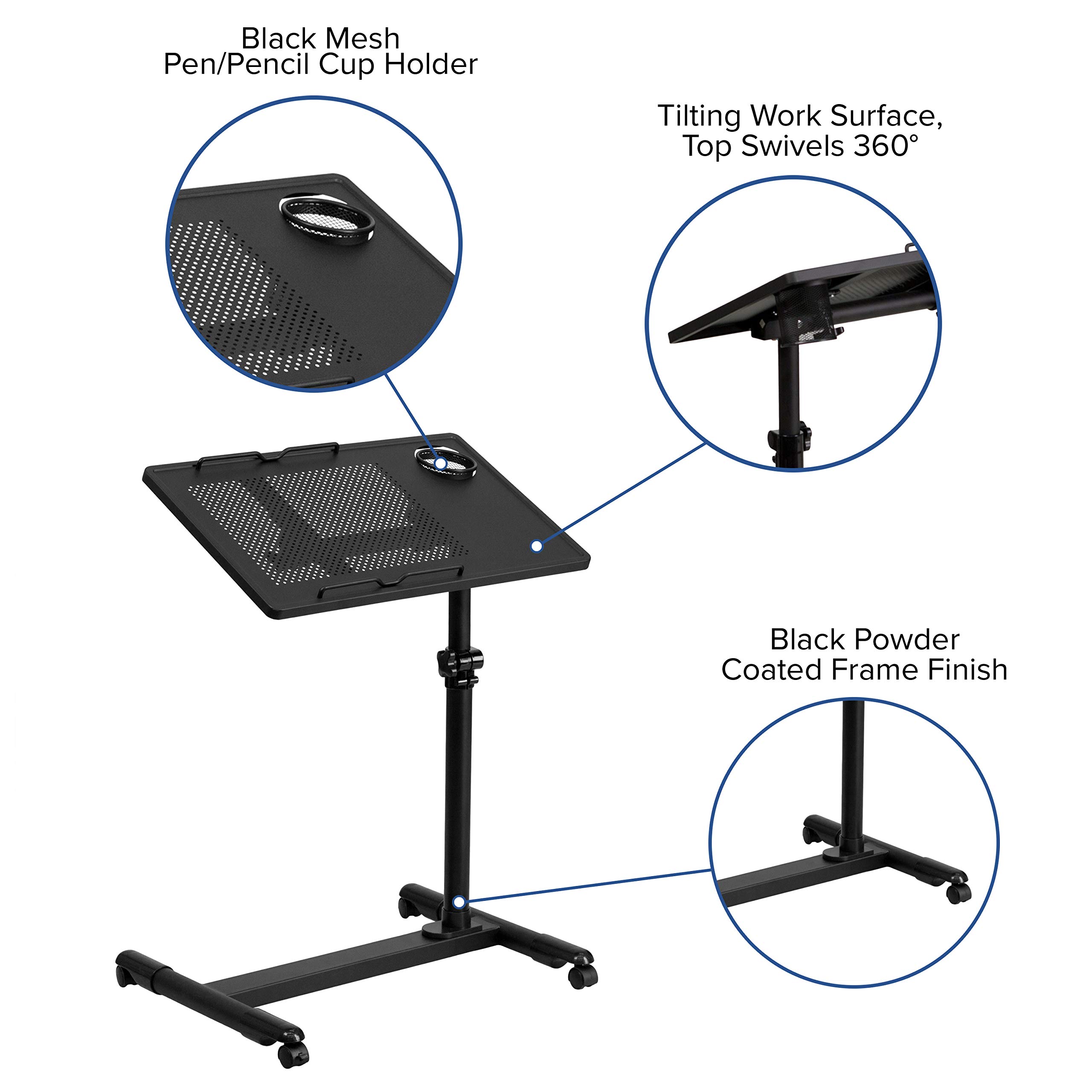 Adjustable Height Mobile Computer Desk - Black Steel Office Desk for Home & Workspace | Flash Furniture Macon | Perfect for Small Spaces, Gaming & Remote Work