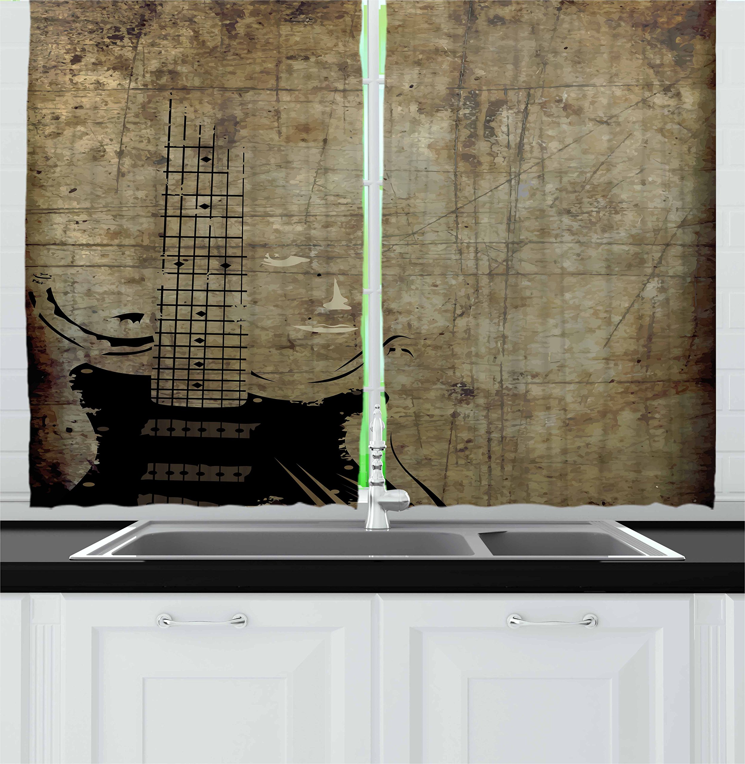 Vintage Guitar Kitchen Curtains Set of 2 Panels - 55