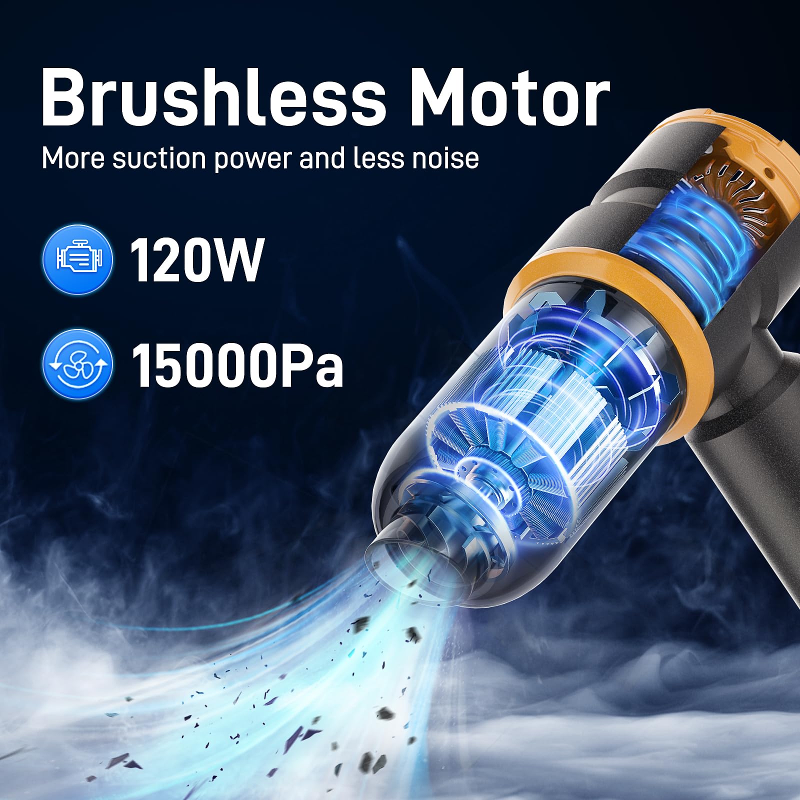 4-in-1 Cordless Car Vacuum Cleaner with 15000PA Powerful Suction - 120W Brushless Motor, 30 Min Runtime - Portable Mini Vacuum for Cars, Home & Pet Hair Removal - Ideal for Car Detailing, Upholstery Cleaning & Pet Owners