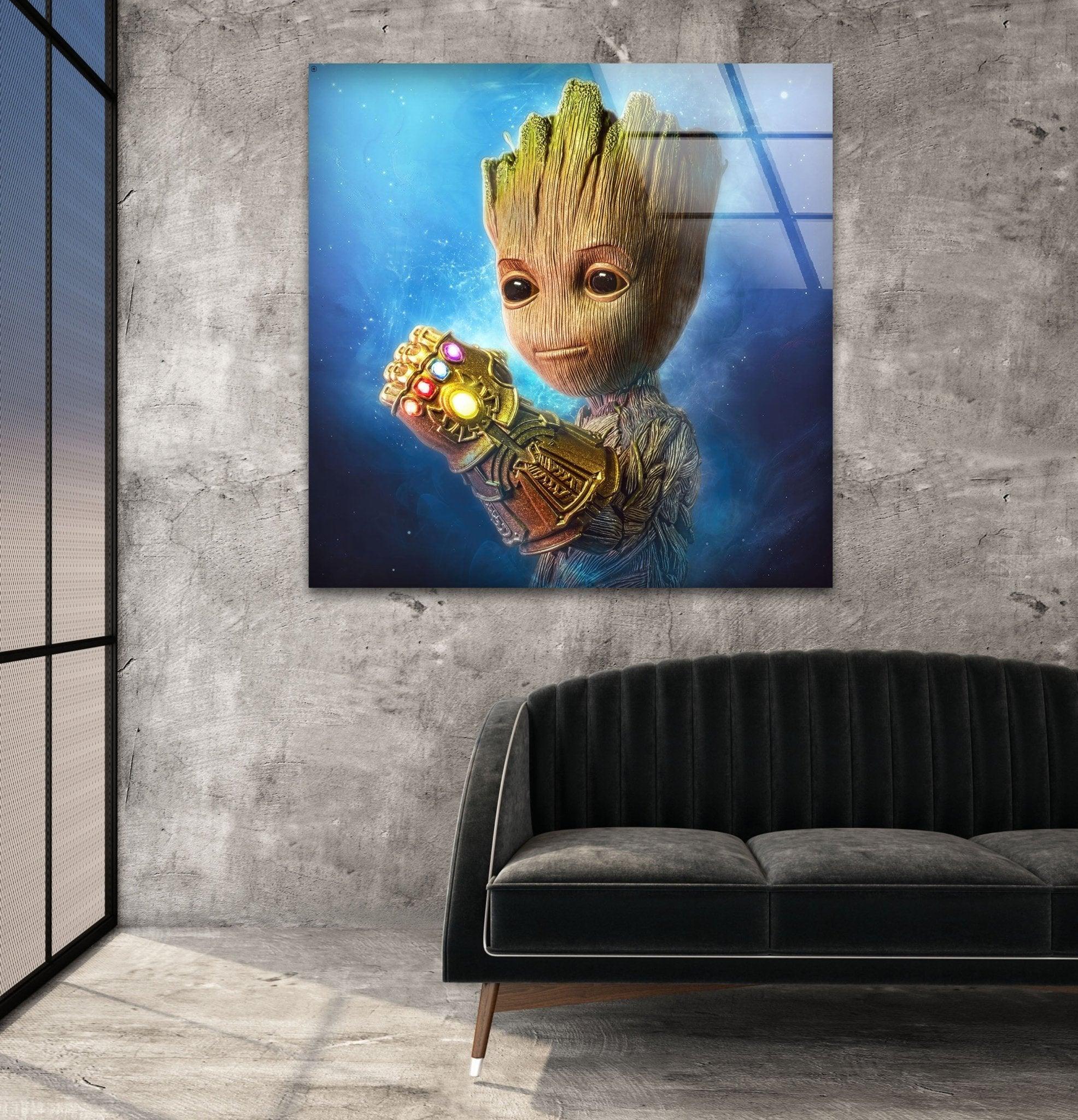 Marvel Avengers Baby Groot Glass Wall Art Decor - Perfect for Nursery, Kids Room & Superhero Themed Home Decor