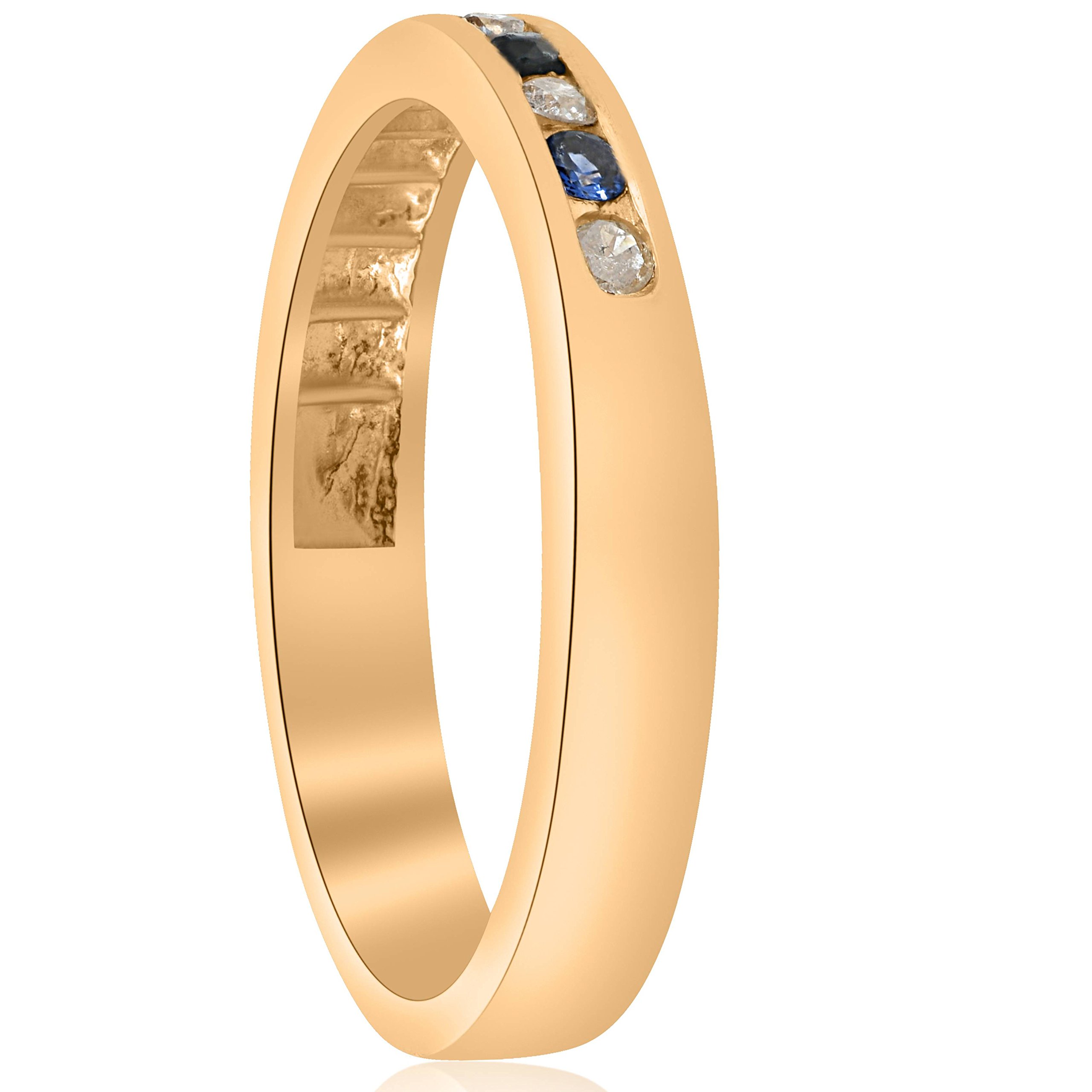 1/3 Carat Diamond & Blue Sapphire Anniversary Wedding Ring - 14K Yellow Gold for Women - Perfect for Engagement, Proposal, and Special Occasions