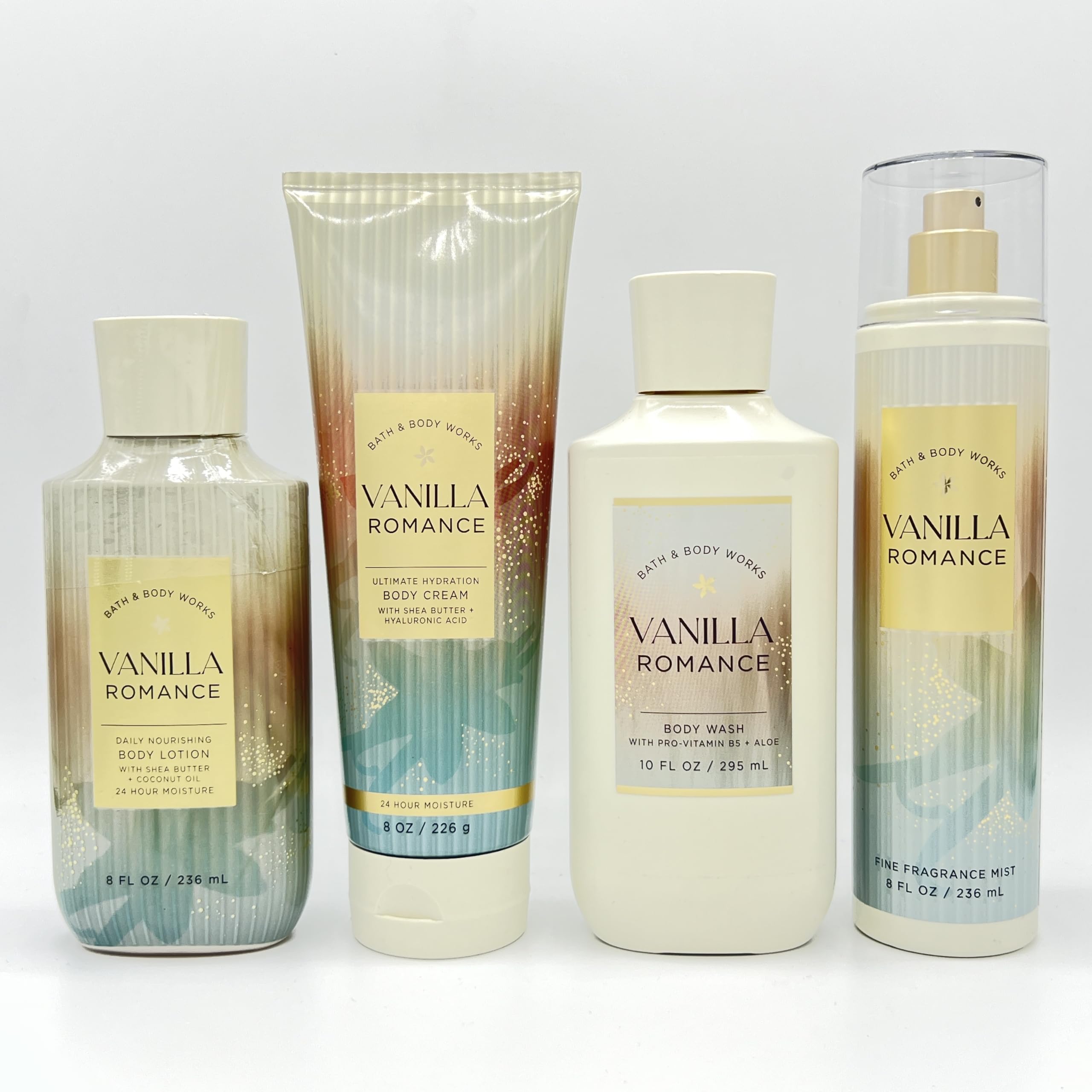 Vanilla Romance Bath & Body 4-Piece Gift Set - Nourishing Body Lotion, Hydrating Body Cream, Shower Gel & Fragrance Mist for Women | Perfect for Self-Care, Spa Day & Romantic Gifts