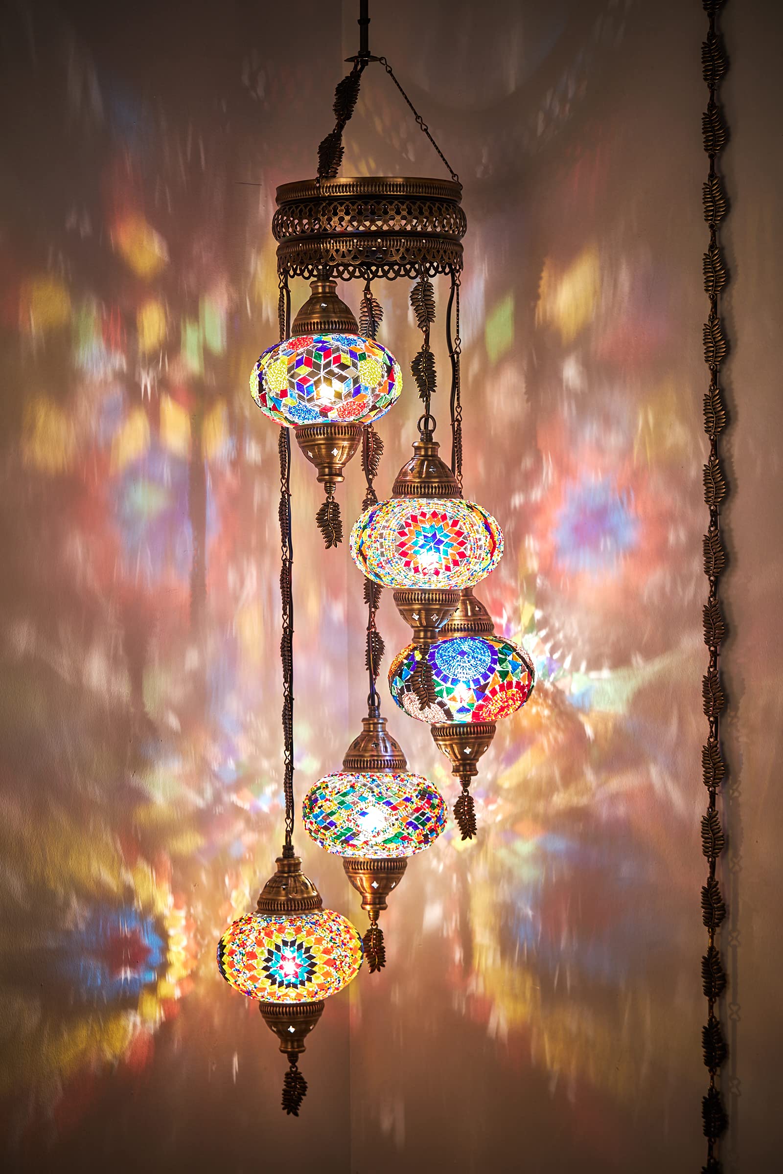 DEMMEX Moroccan Mosaic Tiffany Swag Plug-in Chandelier - 5 Large 7