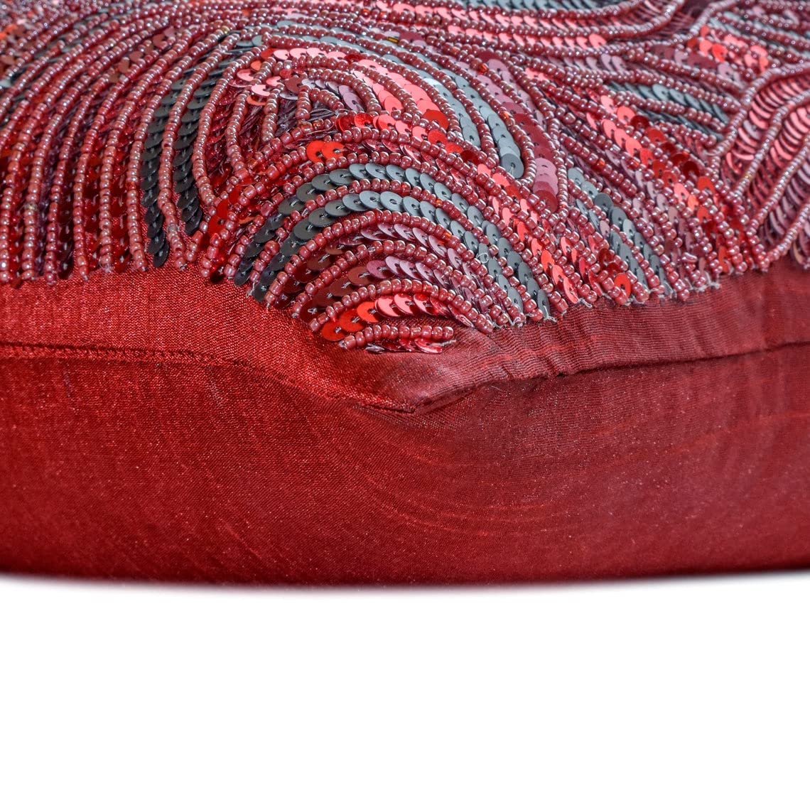 HomeCentric 24x24 Inch Square Sequins & Beaded Pillow Cover - Modern Abstract Pattern Silk Pillow Sham in Red Love | Perfect for Sofa, Bedroom Decor & Living Room Accent