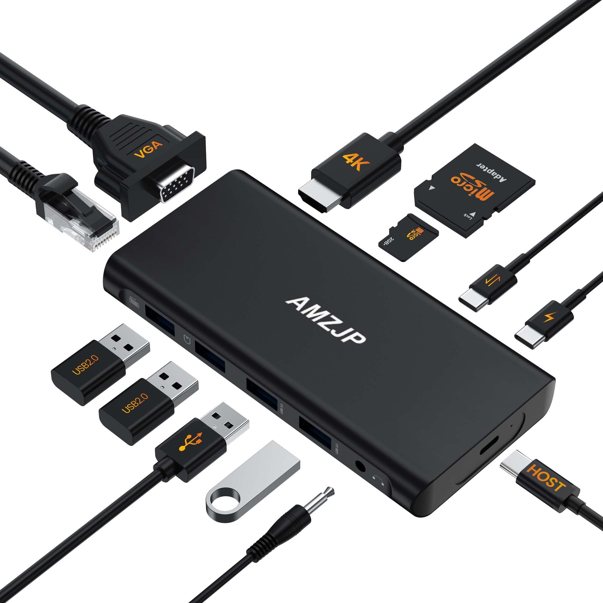 13-in-1 USB C Hub Adapter with HDMI/VGA, Ethernet RJ45, Audio Port, 100W PD & USB-C Port - Multi-Function Docking Station for MacBook Pro, Dell, Type C Tablets - Perfect for Home Office, Video Conferencing & Mobile Workstations