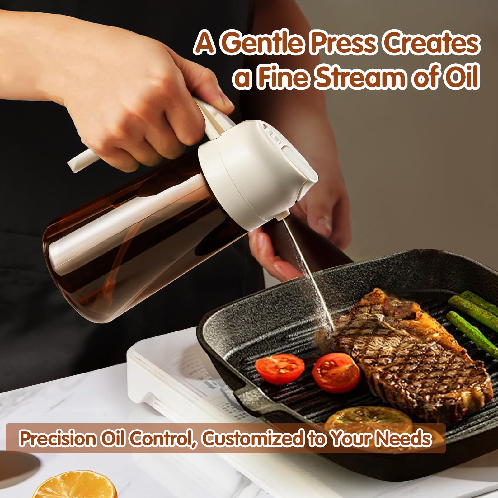 Premium 16oz/470ml Dark Amber Glass Oil Sprayer - 2-in-1 Light-Blocking Olive Oil Dispenser for Cooking, Kitchen & Air Fryer | Food Grade Oil Mister for Healthy Cooking, BBQ, Salad Dressing & Baking (White)