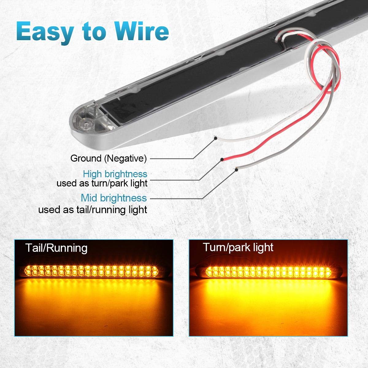 Partsam 2Pcs 17 Inch Amber LED Truck Trailer Light Bar - 40 LED Clear Lens, Dual Row Waterproof Submersible Lights for Heavy Duty Trucks, Trailers, RVs & Off-Road Vehicles - Turn Signal, Tail, Clearance & Marker Lights for Enhanced Visibility & Safety
