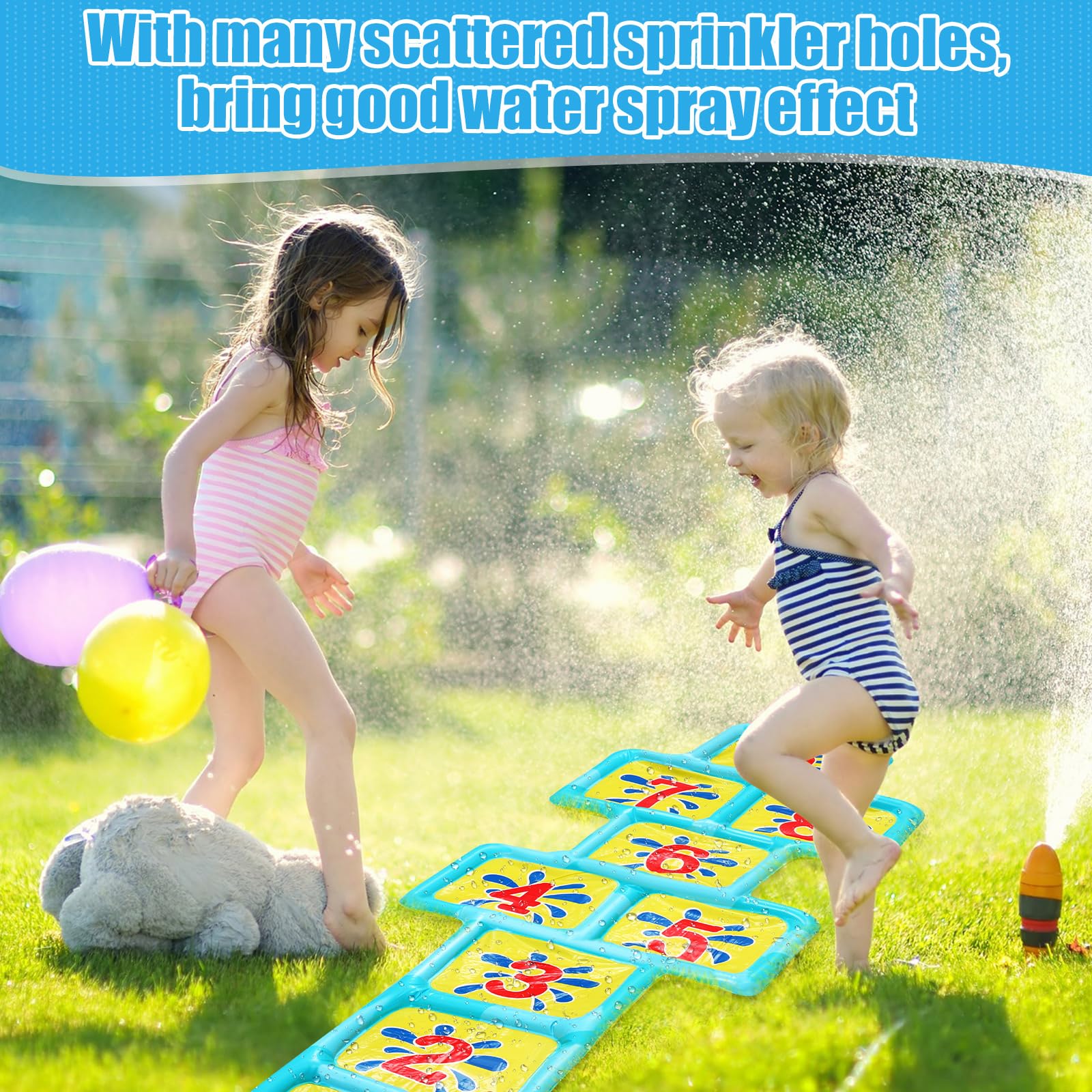 Hopscotch Splash Pad Mat - 68.5x23.5 Inch Water Play Mat for Outdoor Summer Fun