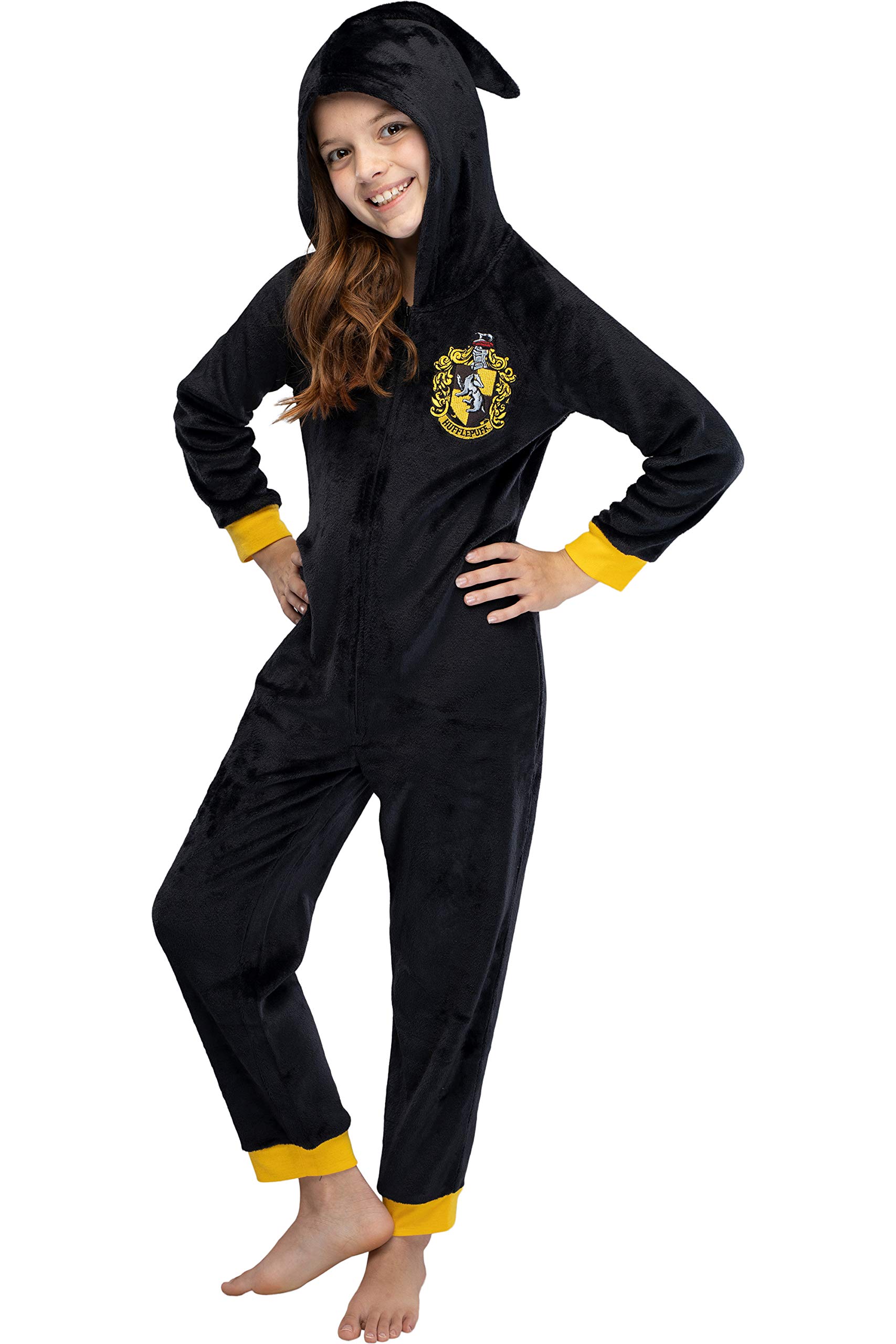 Harry Potter Unisex Kids Hooded Pajama Union Suit - Gryffindor, Slytherin, Ravenclaw & Hufflepuff Designs | Soft Fleece Sleepwear for Boys & Girls | Perfect for Halloween, Christmas & Cosplay
