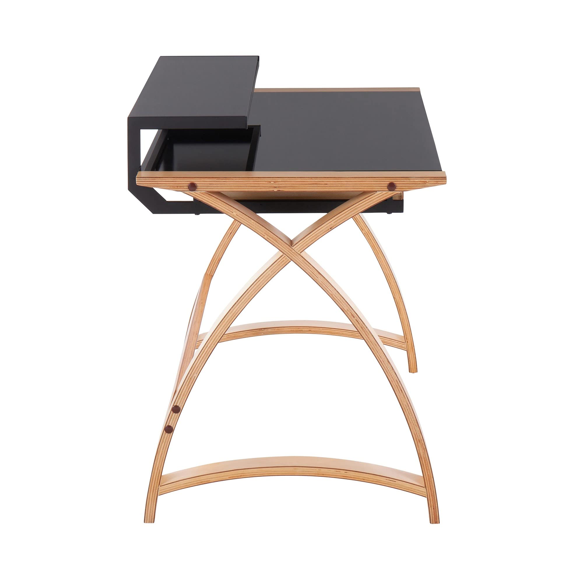 LumiSource Bentley Glass Desk - Modern Home Office & Computer Desk with Drawers, Black Small Desk for Bedroom, Gaming & Workspace - Mid Century Style for Study, Work from Home & Office Setup