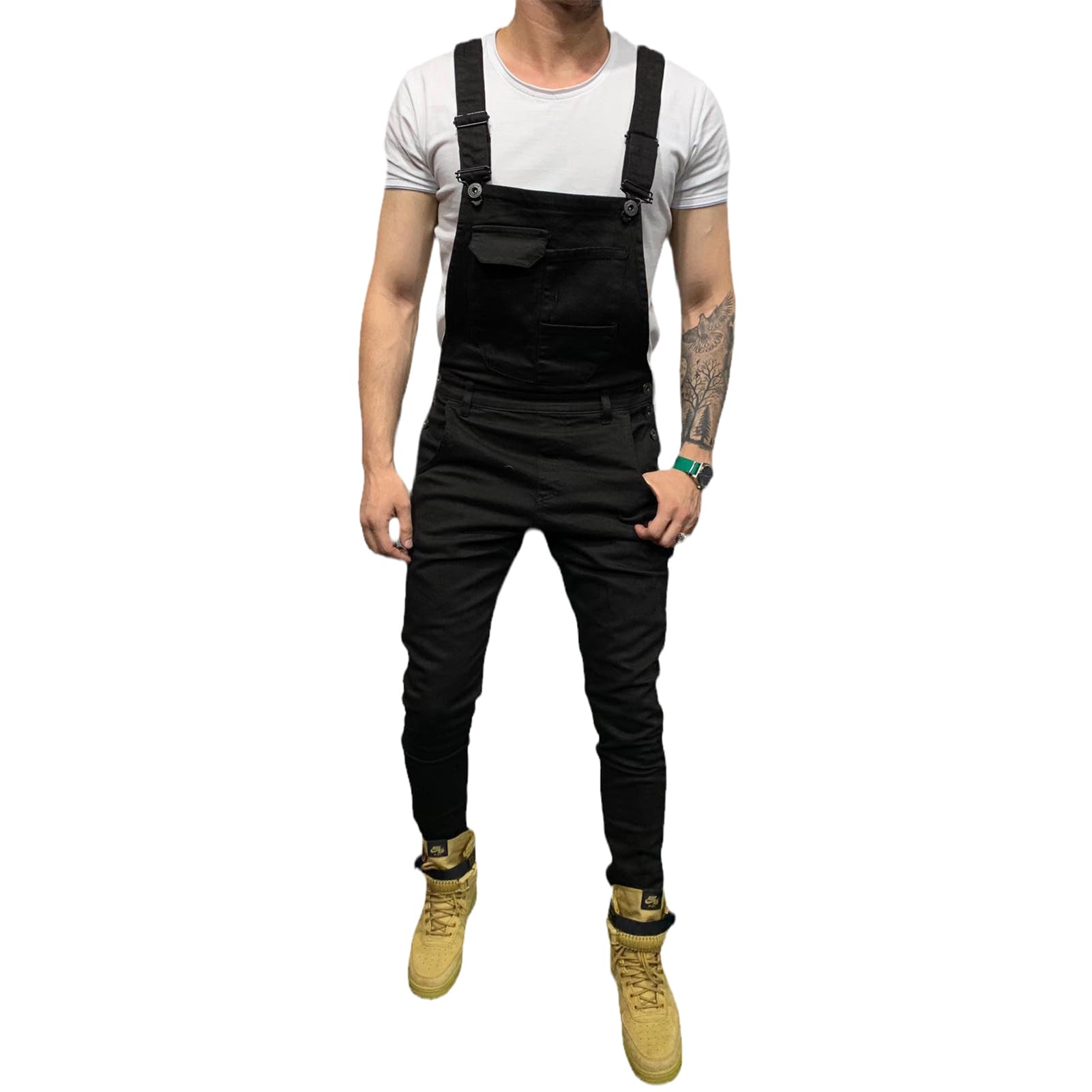 MORISTE Camo Red Khaki Men's Jumpsuit Jeans - Multi Pocket Slim Fit Streetwear Cotton Denim Pants with Strap | Casual Outfit, Urban Fashion, Street Style