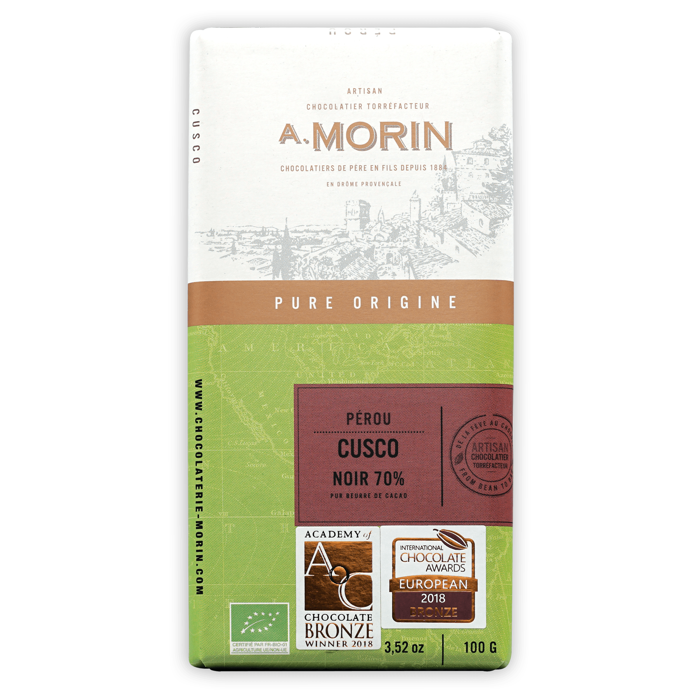 A. Morin Peru Cusco 70% Dark Chocolate Bar - Premium Single Origin Gourmet Chocolate for Baking, Gifting & Healthy Snacking